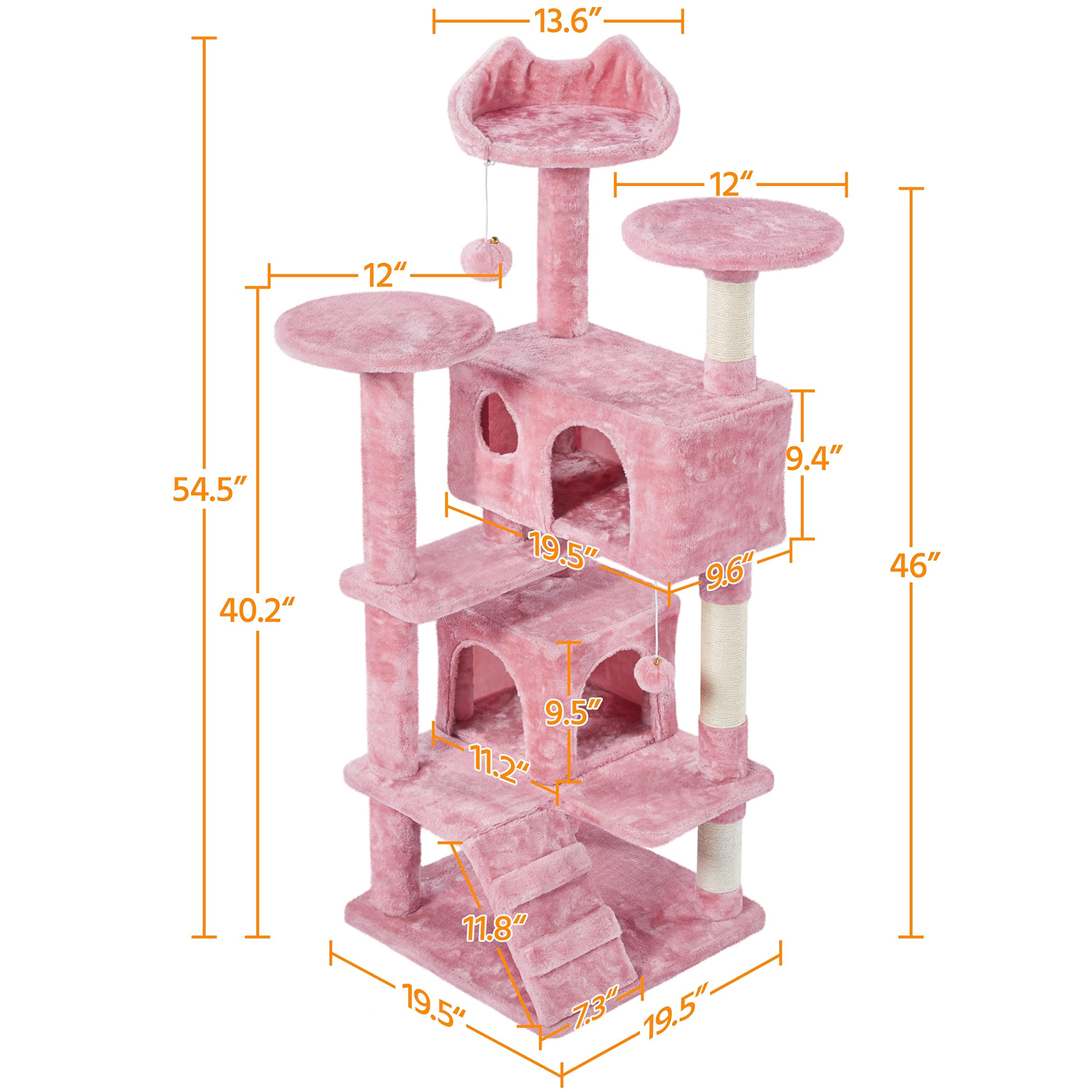 Topeakmart 54In Cat Tree, Cat Tower W/Large Cat Condo Scratching Posts And Perch, Cat Stand House Furniture, Pink