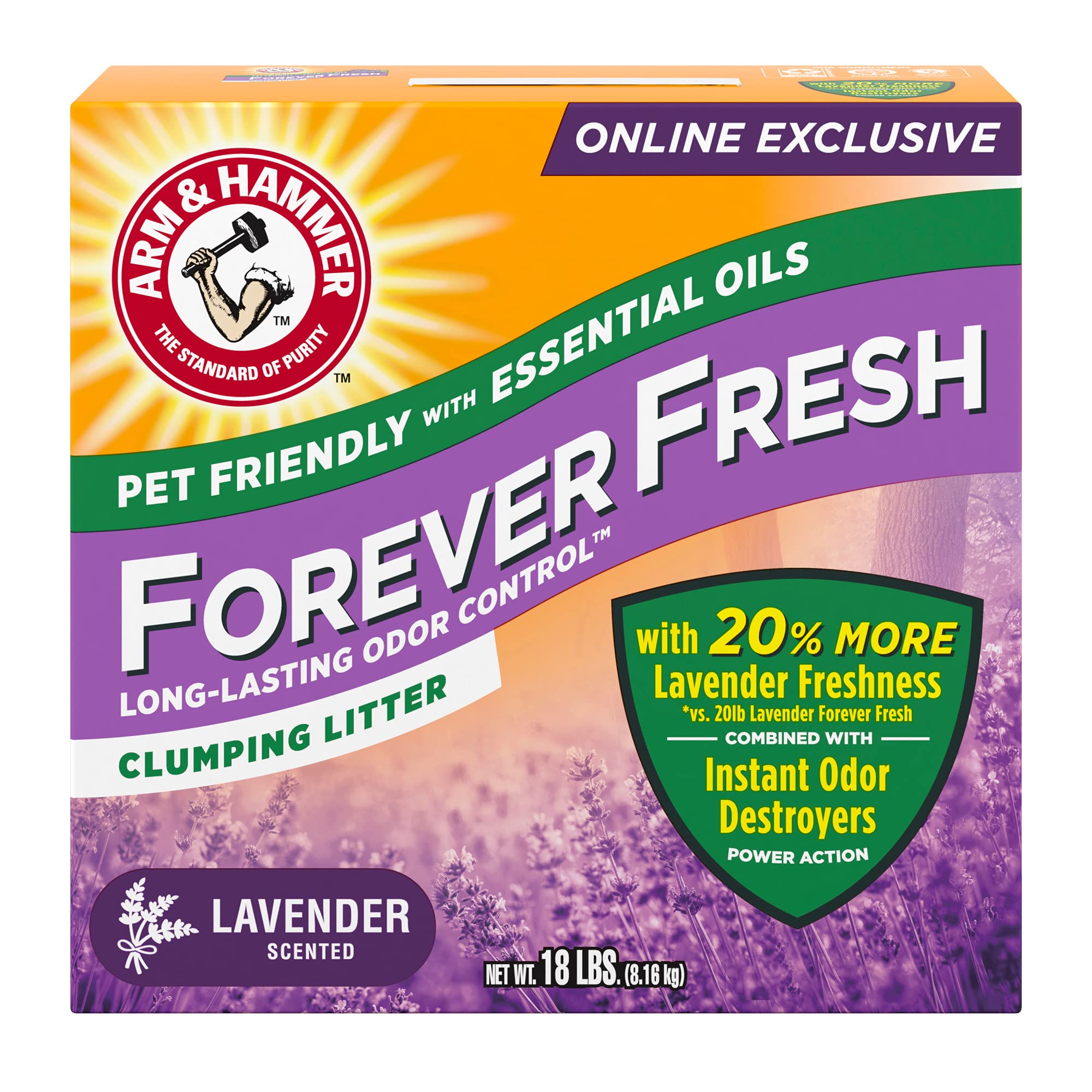 Arm & Hammer Forever Fresh Clumping Cat Litter Lavender, Multicat 18Lb With 20% More Lavender Freshness, Pet Friendly With Essential Oils