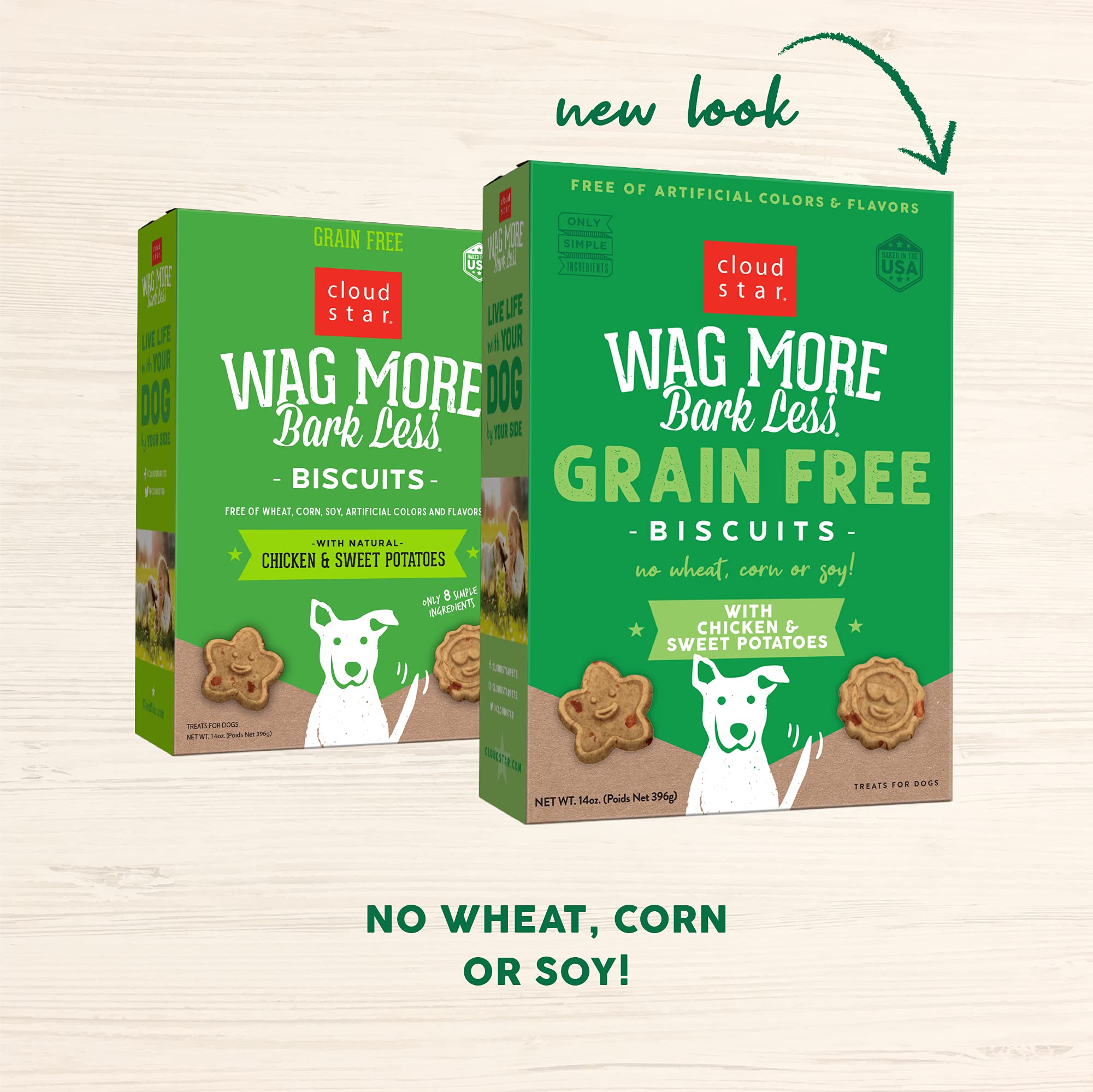 Cloud Star Wag More Bark Less - Dog Treats - Crunchy Biscuits - Grain Free Chicken & Sweet Potato - 14 oz Box