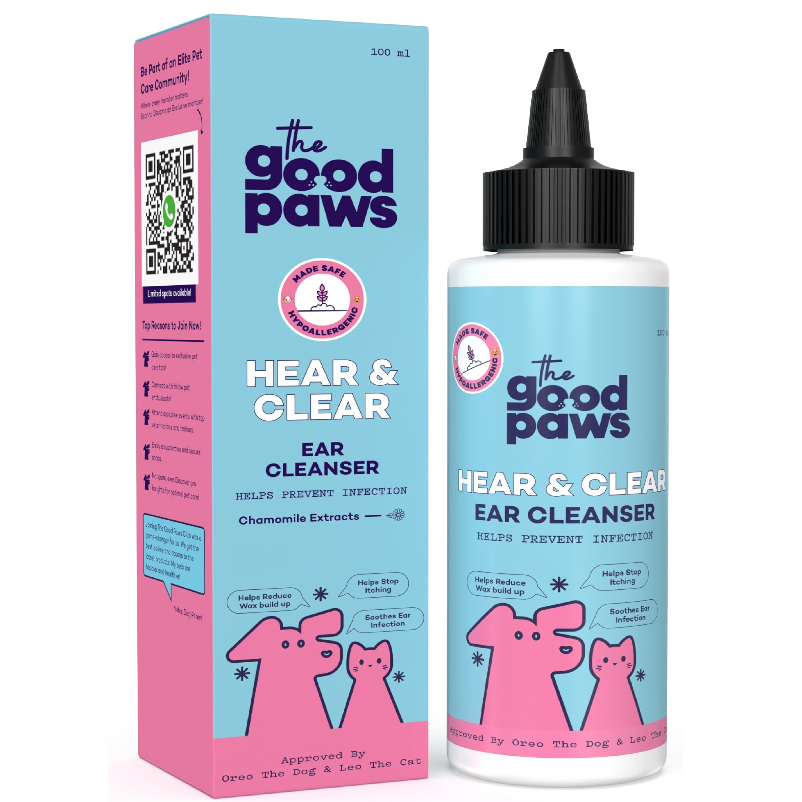 The Good Paws Hear & Clear Ear Cleanser For Dogs & Cats | Prevents Infections | Eases Itching | Reduces Wax Buildup | 0.3% Salic