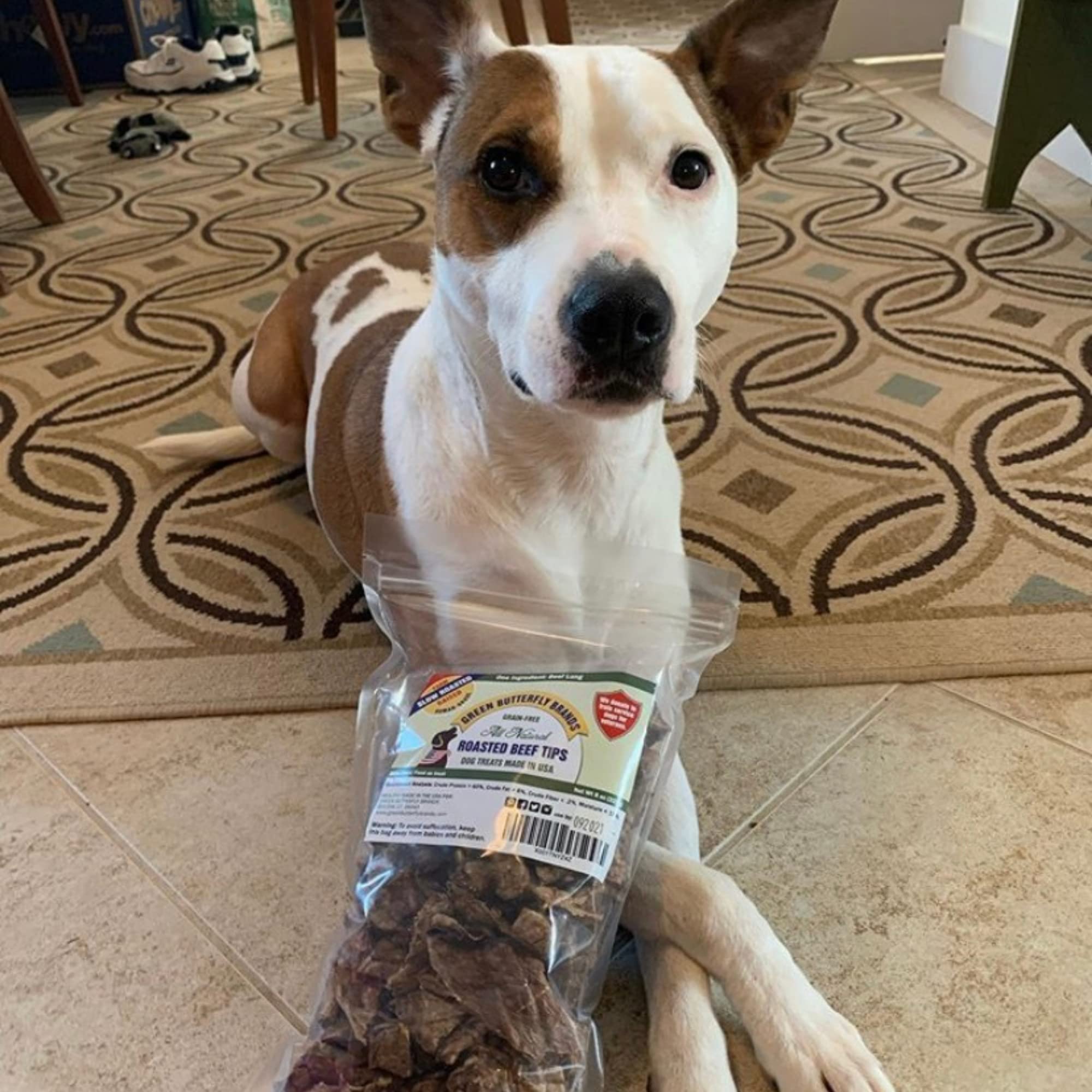 Green Butterfly Brands Premium Dog Treats Made in USA Only Natural, Meaty Beef Tips Slow Roasted, Crunchy American Beef Farm Rai