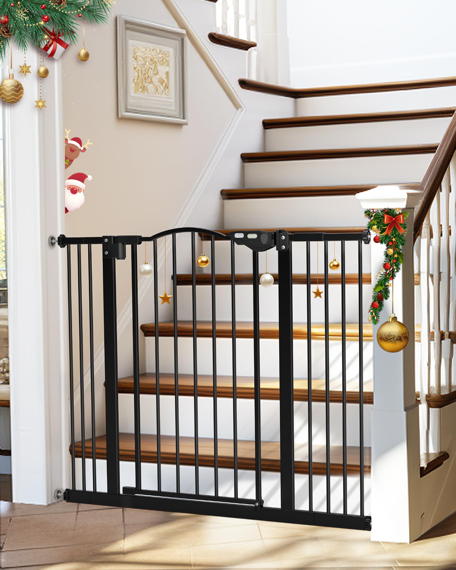 Innotruth 29-39.6” Baby Gate For Stairs & Doorways, 30' Tall Dog Gate For Pets, Dual-Lock Safety And One Hand Opening Design, Pet Gate For Hallways, Outdoors, Wall-Friendly Install, Pure Black