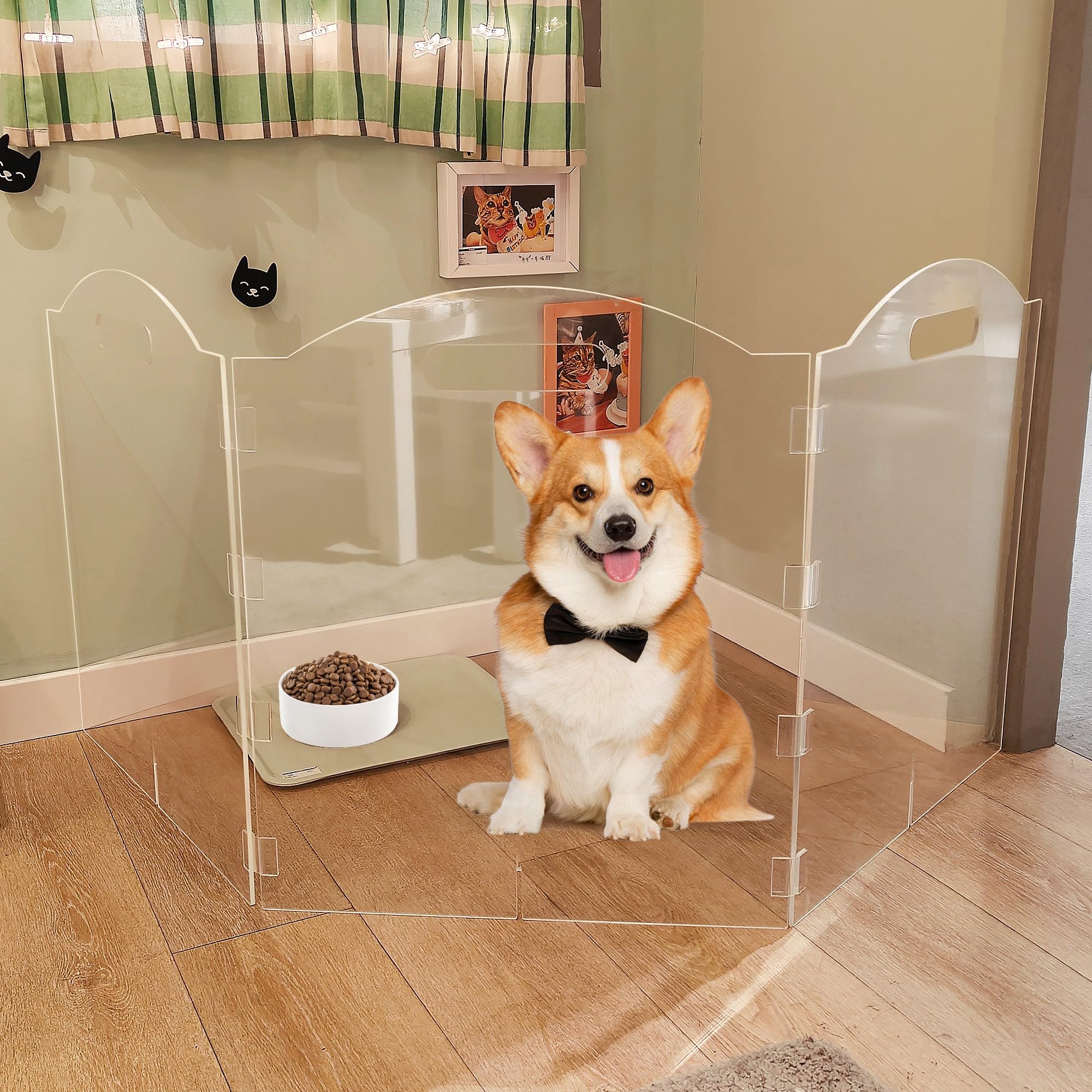 Dog Gate, Clear Acrylic Pet Gate for Dogs, Free Standing Pet Gates for Doorways, Folding Freestanding Puppy Doggy Cat Fence Insi