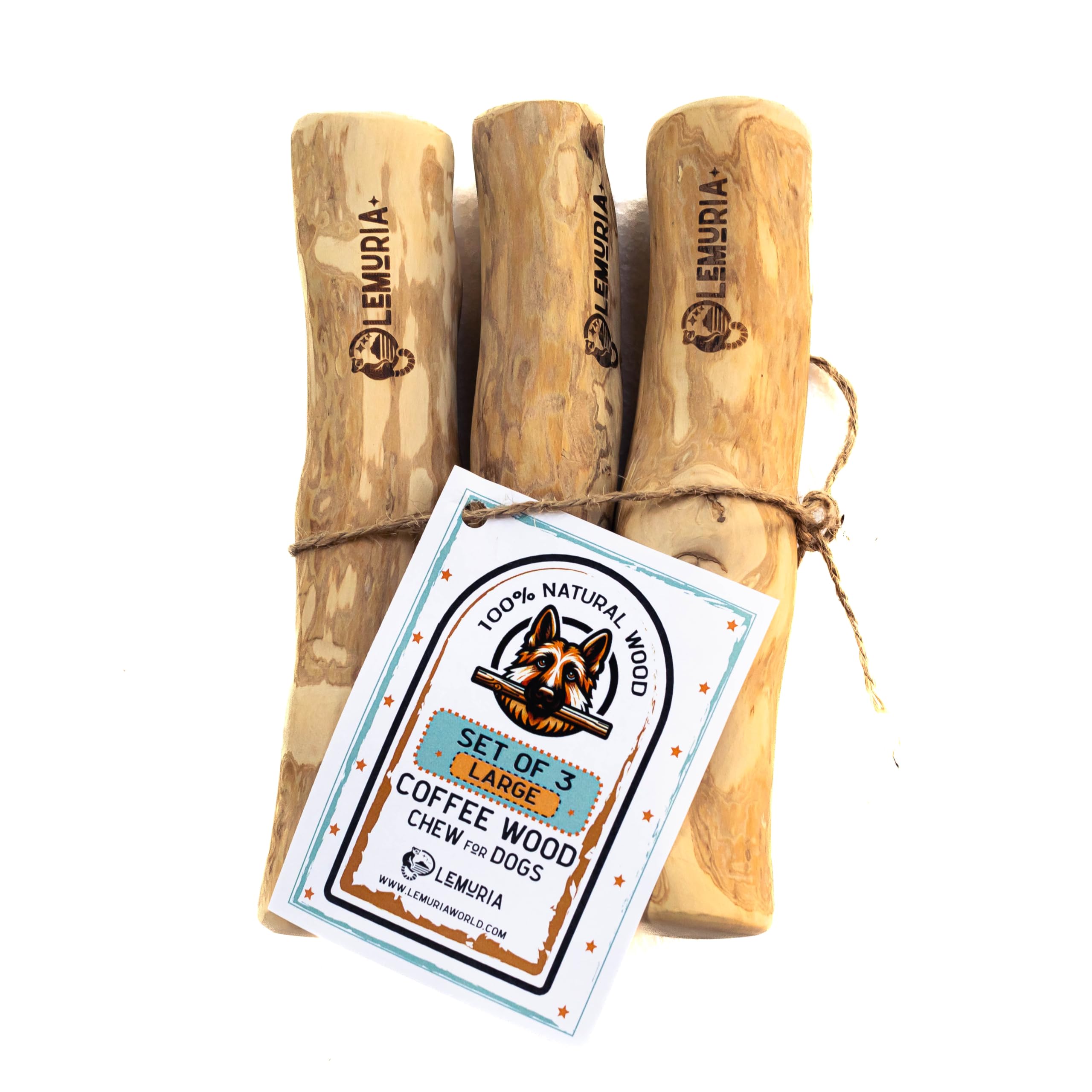 Lemuria Set Of 3 Coffee Wood Dog Chew Large Stick Toy, Natural Durable Real Wooden Bone Sticks For Dogs, Safe Dental Cleaning Ch