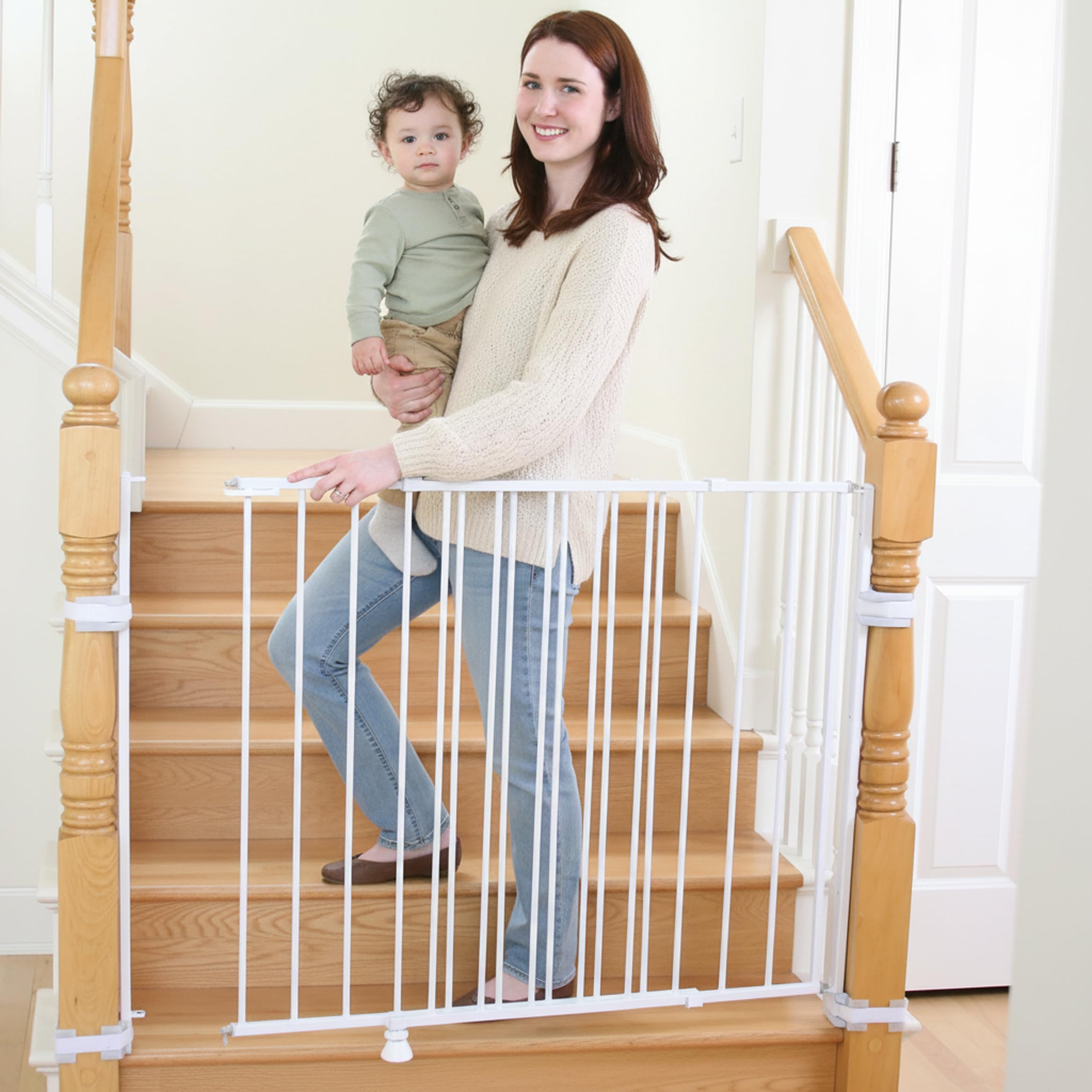 Regalo Safety 35 Extra Tall Baby Gate for Stairs, Hardware Mounted Wide Stair Gate, Fits 34-55 Openings, Includes Wall & Baniste