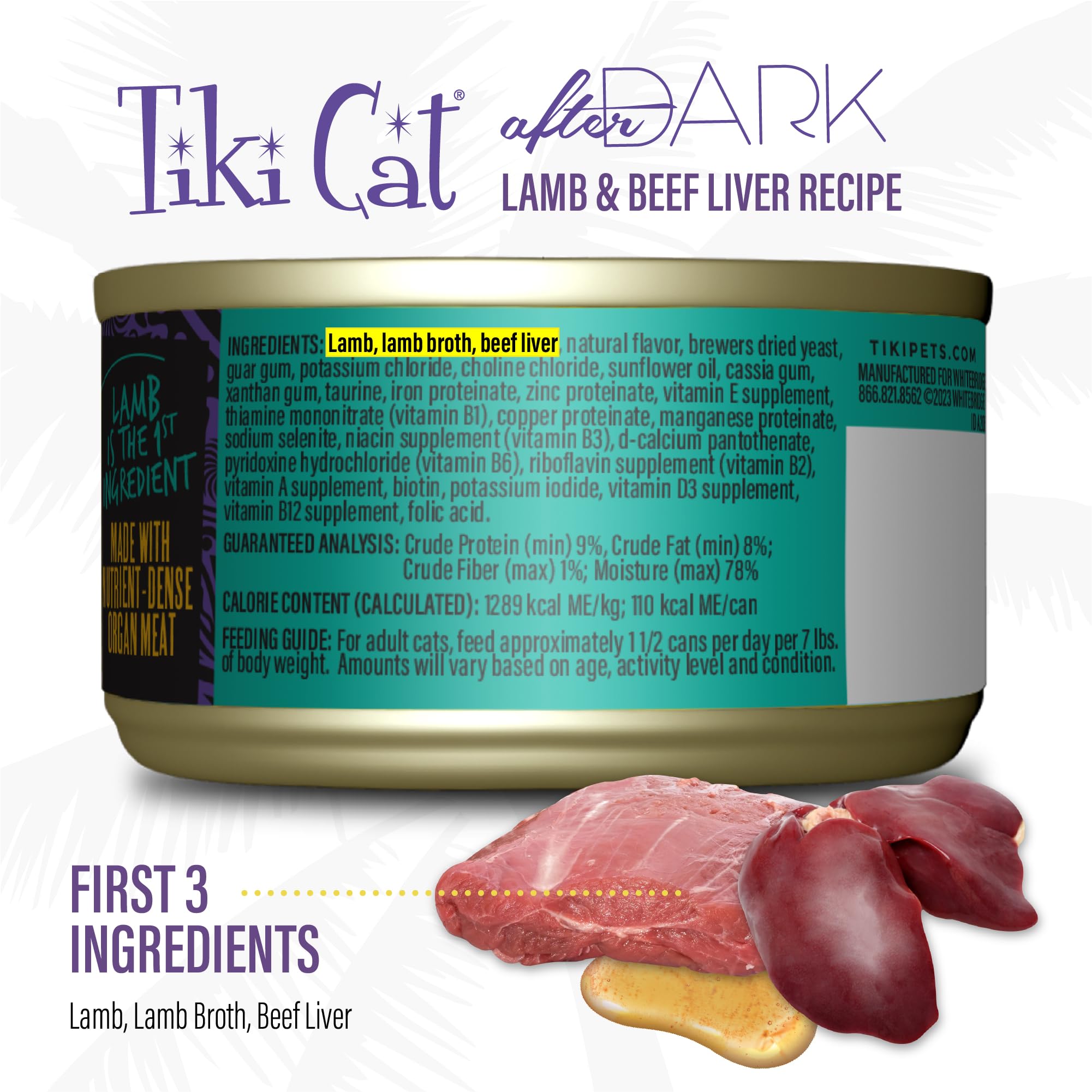 Tiki Cat After Dark Soft Pate, Lamb & Beef Liver, High-Protein and 100% Non-GMO Ingredients, Wet Cat Food for Adult Cats, 3 oz.