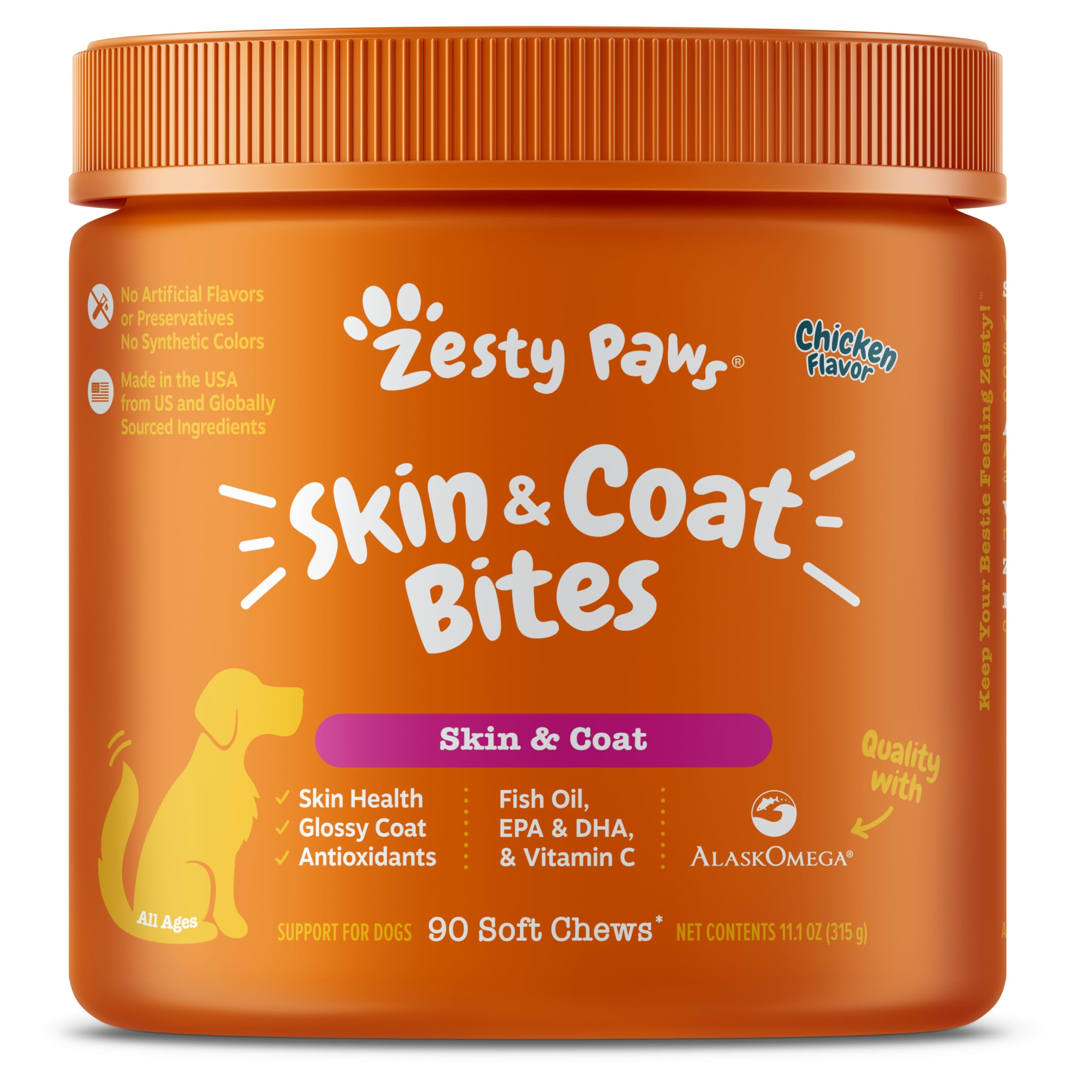 Zesty Paws Omega 3 Alaskan Fish Oil Chew Treats for Dogs - with AlaskOmega for EPA & DHA Fatty Acids - Hip & Joint Support + Ski