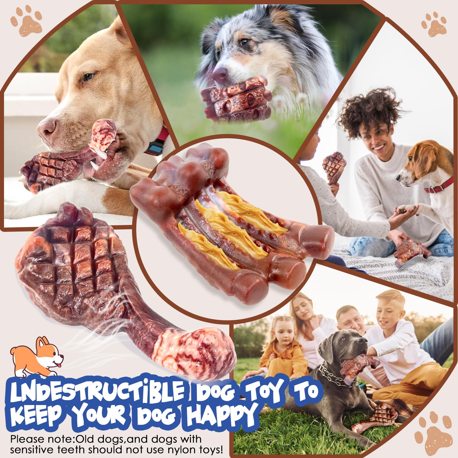 Fuufome Dog Chew Toys For Aggressive Chewers:2 Pack Indestructible Dog Toy For Large Breed- Tough Nylon Teething Bone Toy To Kee