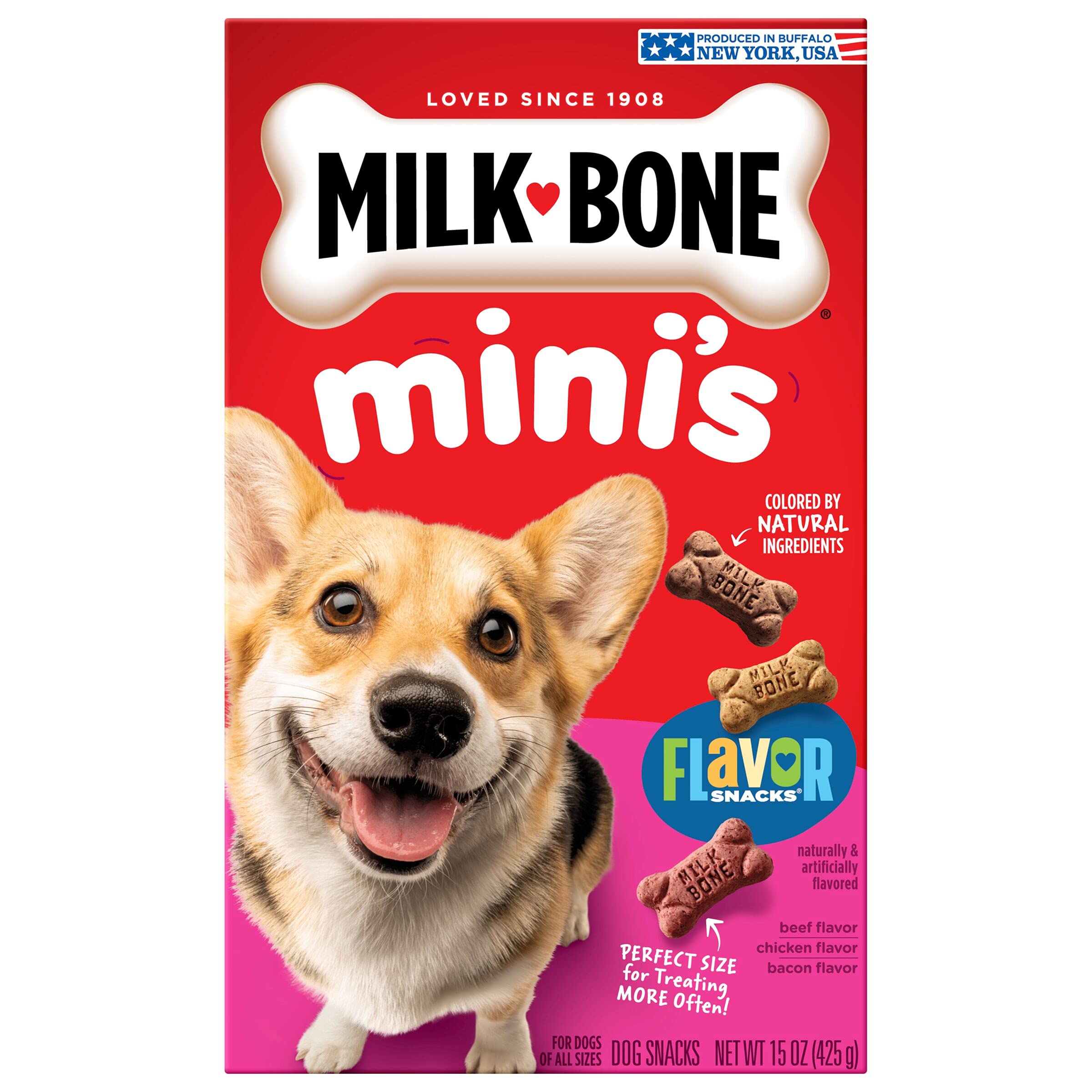 Milk-Bone Minis Flavor Snacks Dog Treats, 15 Ounce (Pack of 6) Crunchy Texture Helps Reduce Tartar