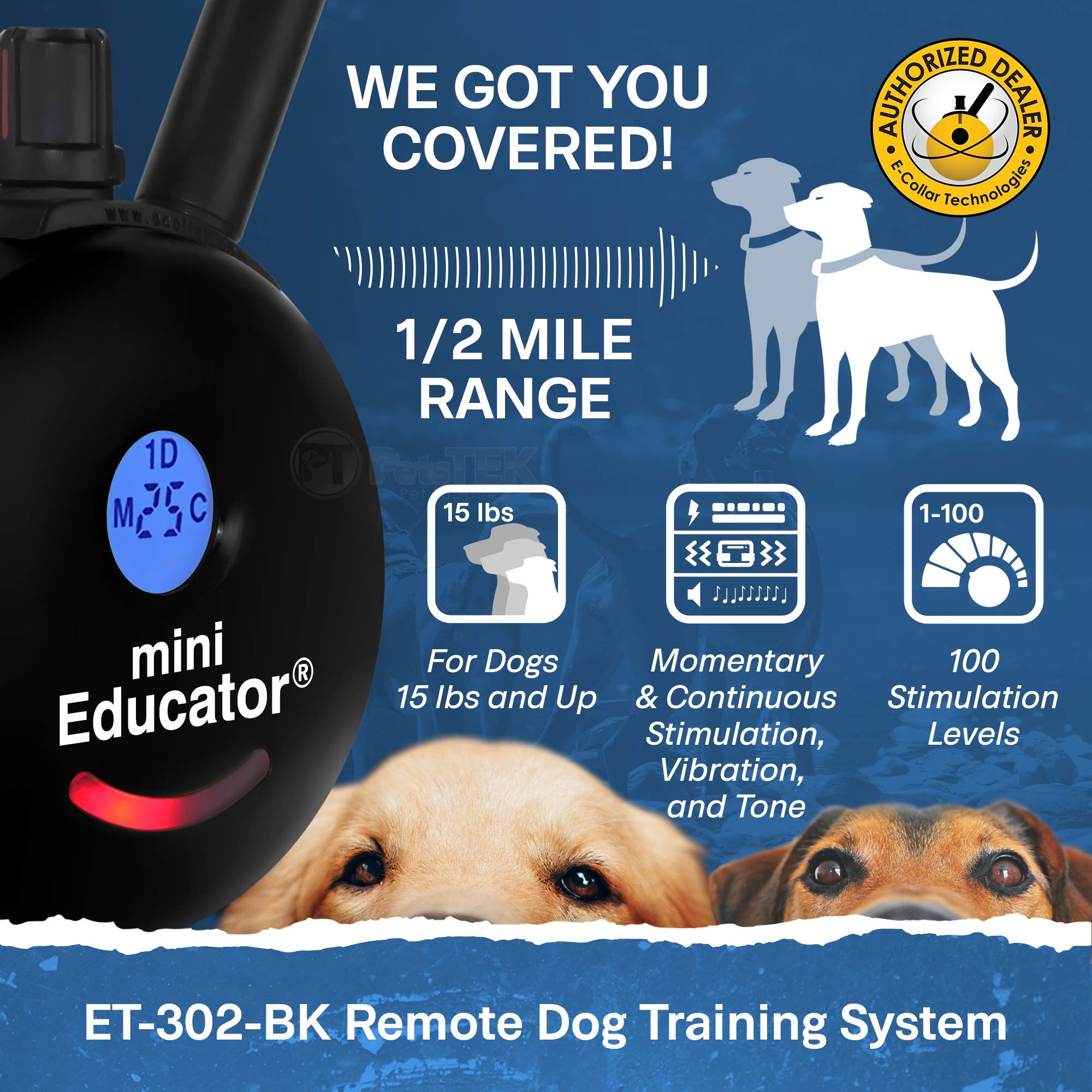 Educator Et-302 Bk - 1/2 Mile Rechargeable Dog Trainer Ecollar With Remote For Small, Medium, And Large Dogs By E-Collar Technol