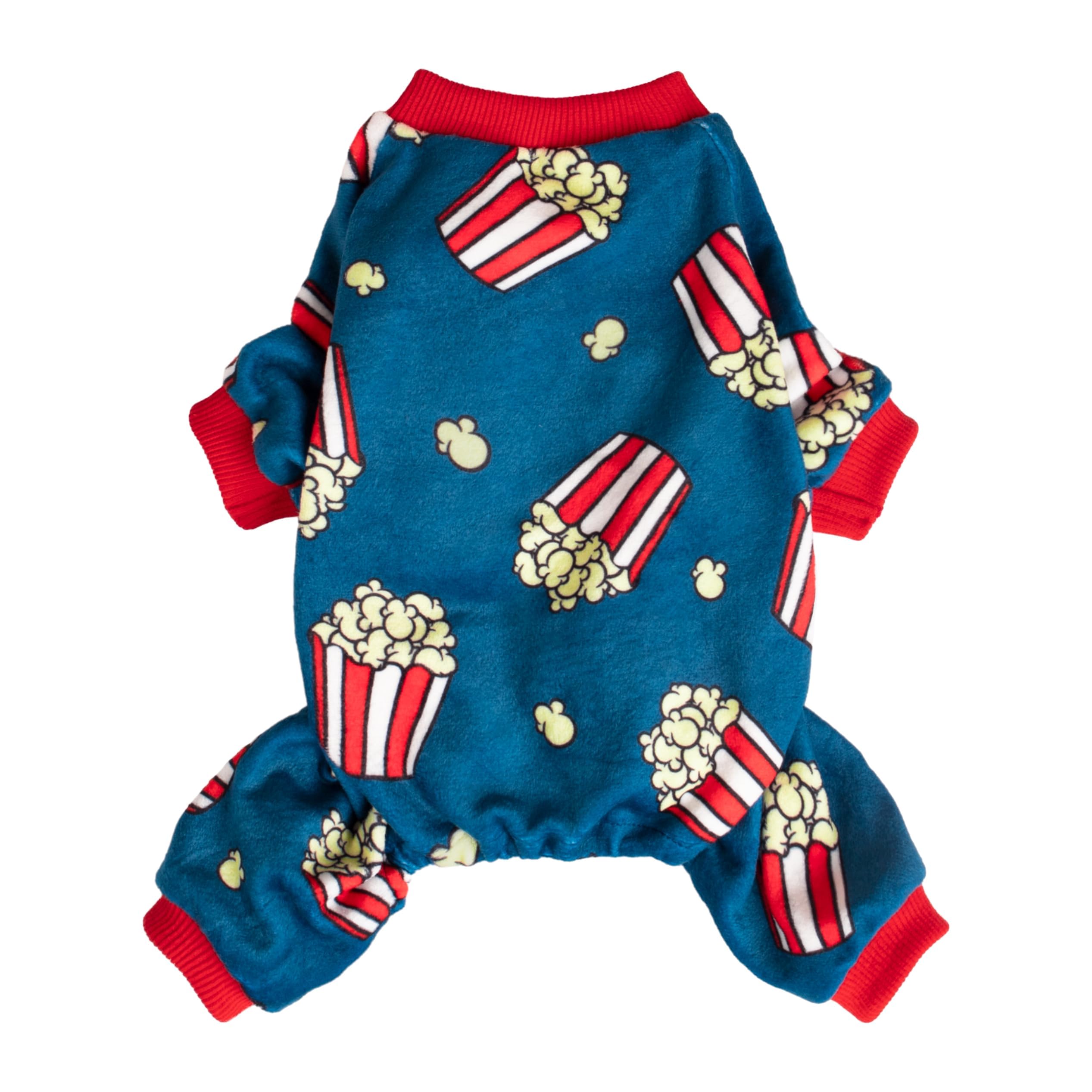 Fitwarm Popcorn Dog Pajamas, Funny Dog Clothes For Small Dogs Boy Girl, Fleece Pet Onesie With Feet, Blue, Red, White, Yellow, L