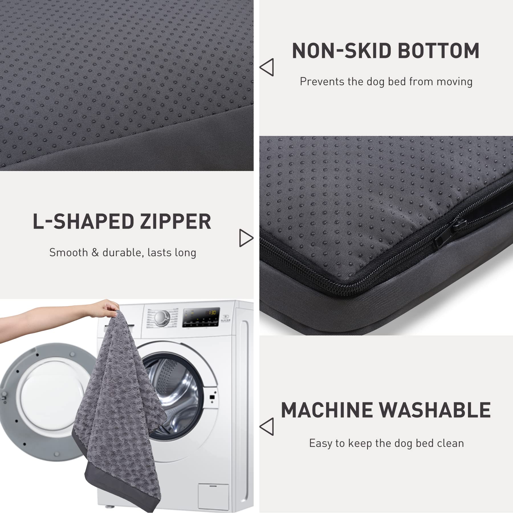 Dog Crate Bed Waterproof Dog Beds For Medium Dogs Rose Velvet Soft Fluffy Washable Dog Bed With Removable Cover & Anti-Slip Bottom, 35 X 22 Inch, Gray