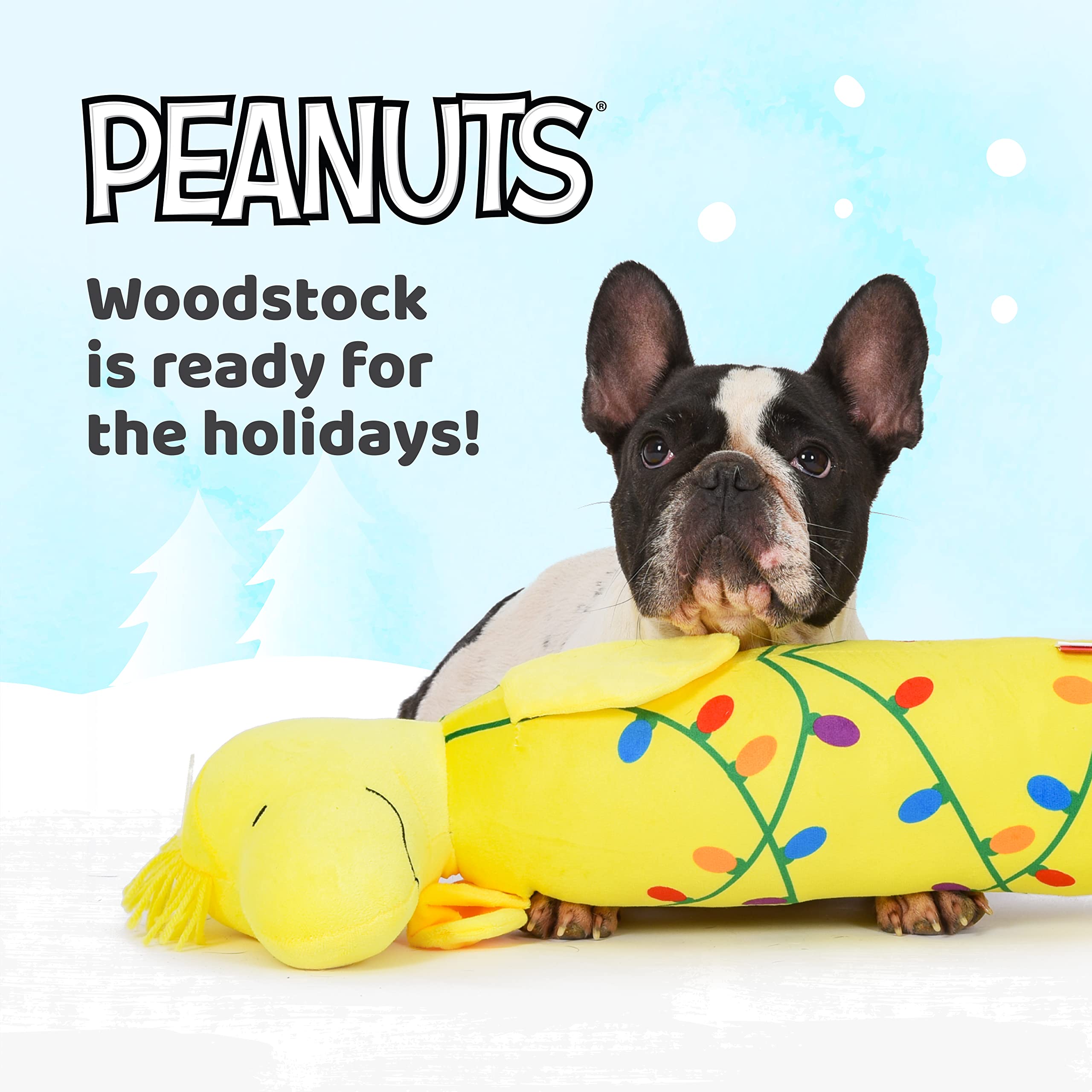 Peanuts Plush Woodstock Holiday Dog Toy, 24" Squeaky Chew Toy, Holiday Tangled Lights, Model FF14614 for Large Dogs