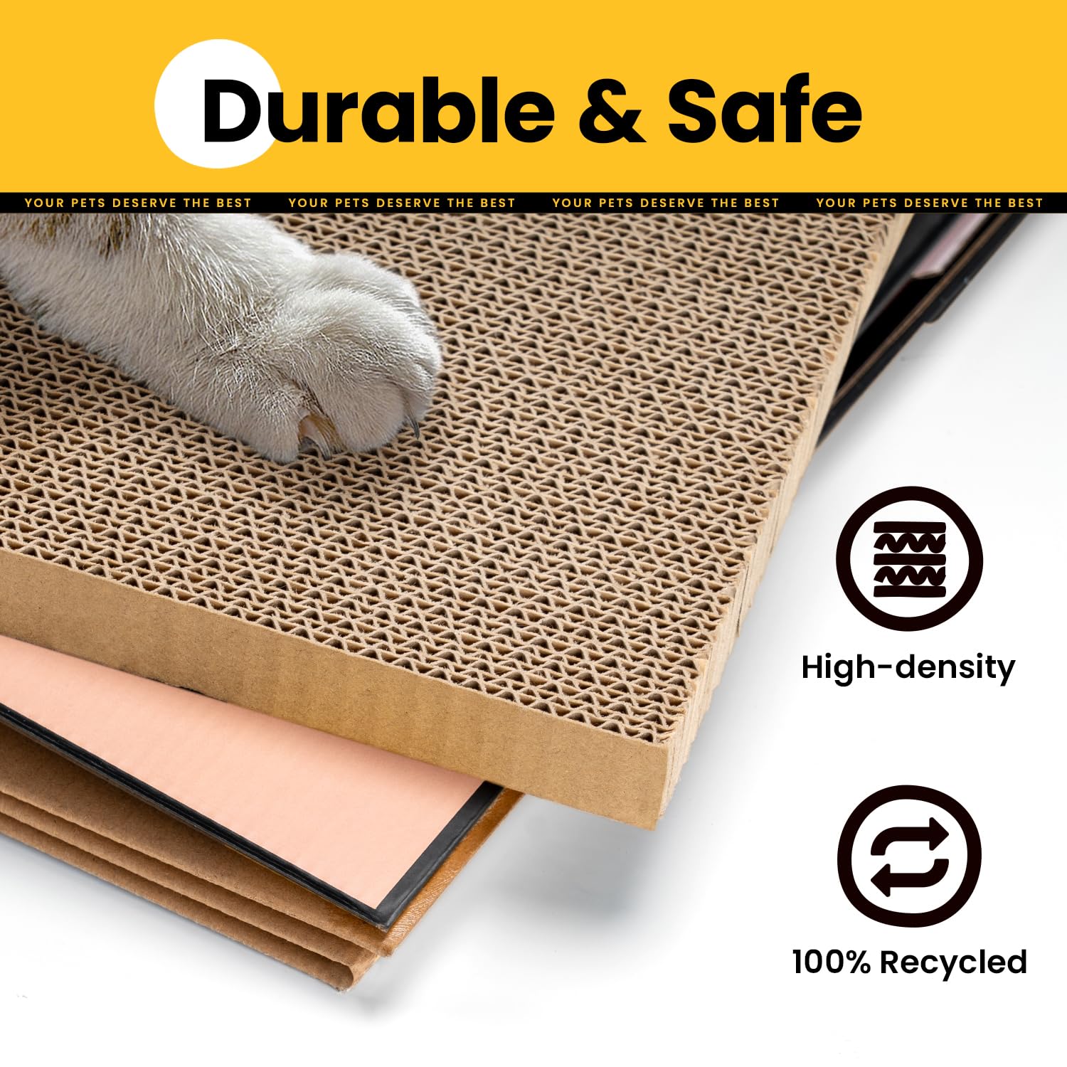 Conlun Cardboard Cat House with Scratch Pad & Catnip, Cat Play Scratching House for Indoor Hideaway Furniture, Heavy Duty Sturdy