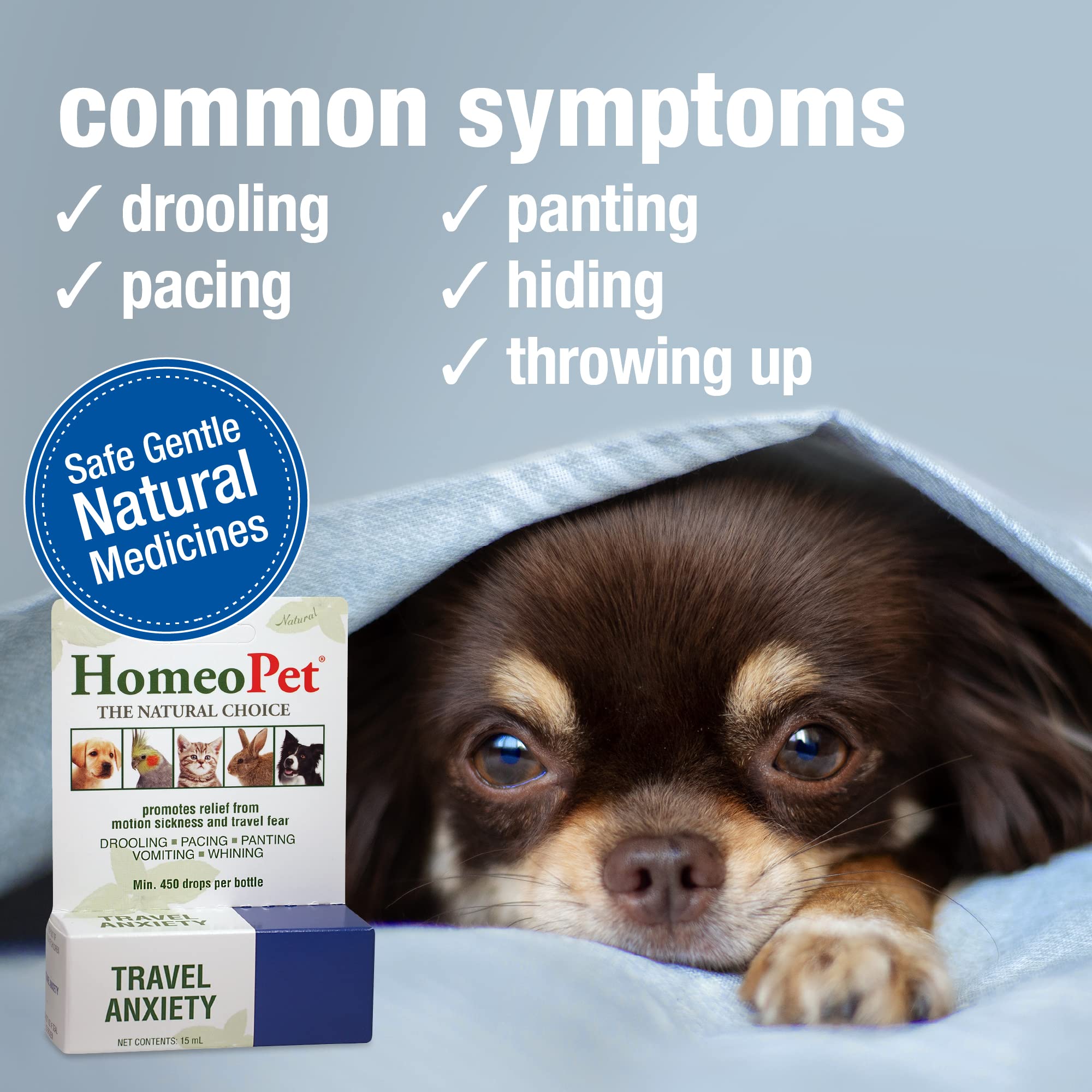 HomeoPet Travel Anxiety, Calming Relief for Dogs, Cats, and Other Small Animals, 15 Milliliters