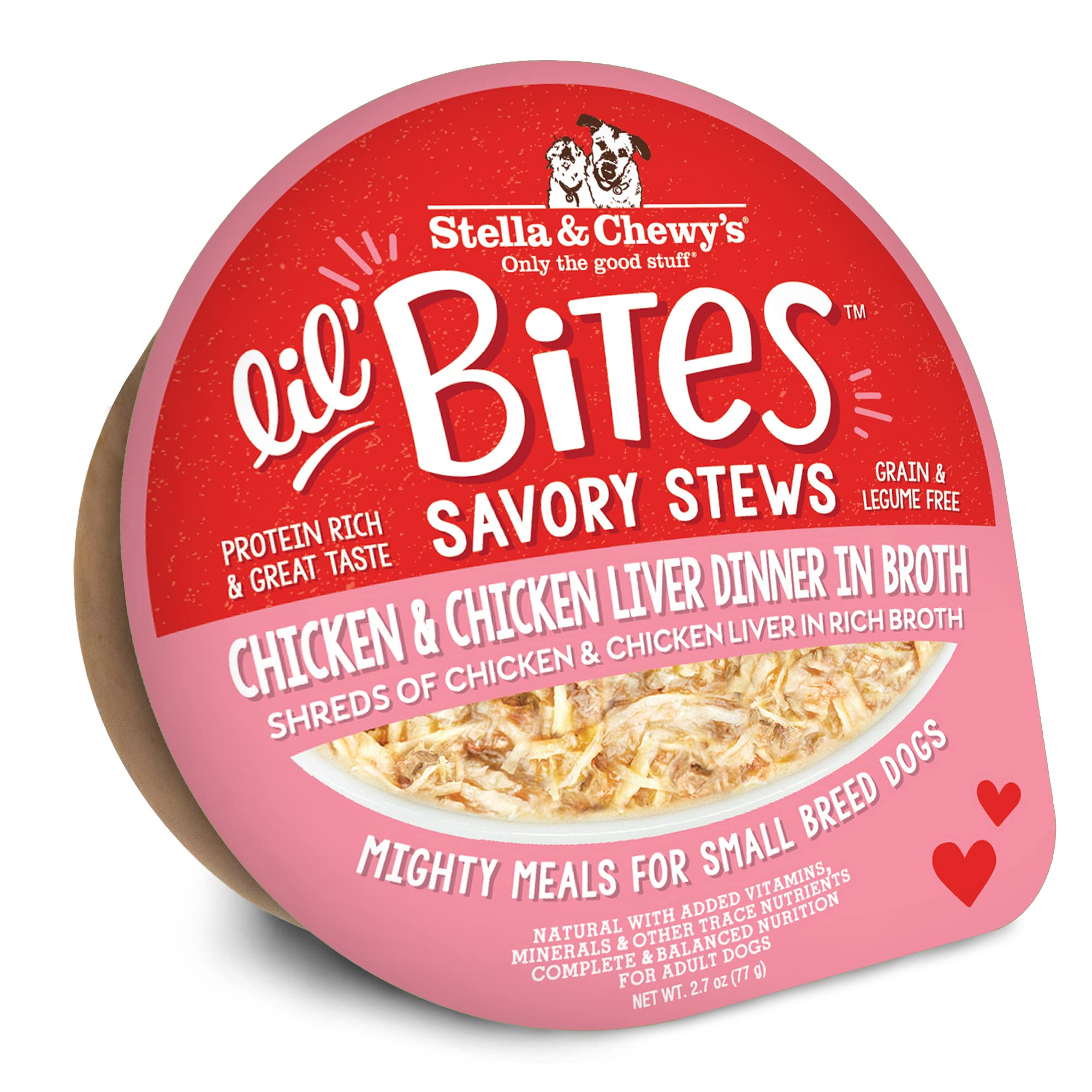 Stella & Chewys Lil Bites Savory Stews for Small Breeds Chicken & Chicken Liver Dinner in Broth, 2.7 oz. Cups (Pack of 12)
