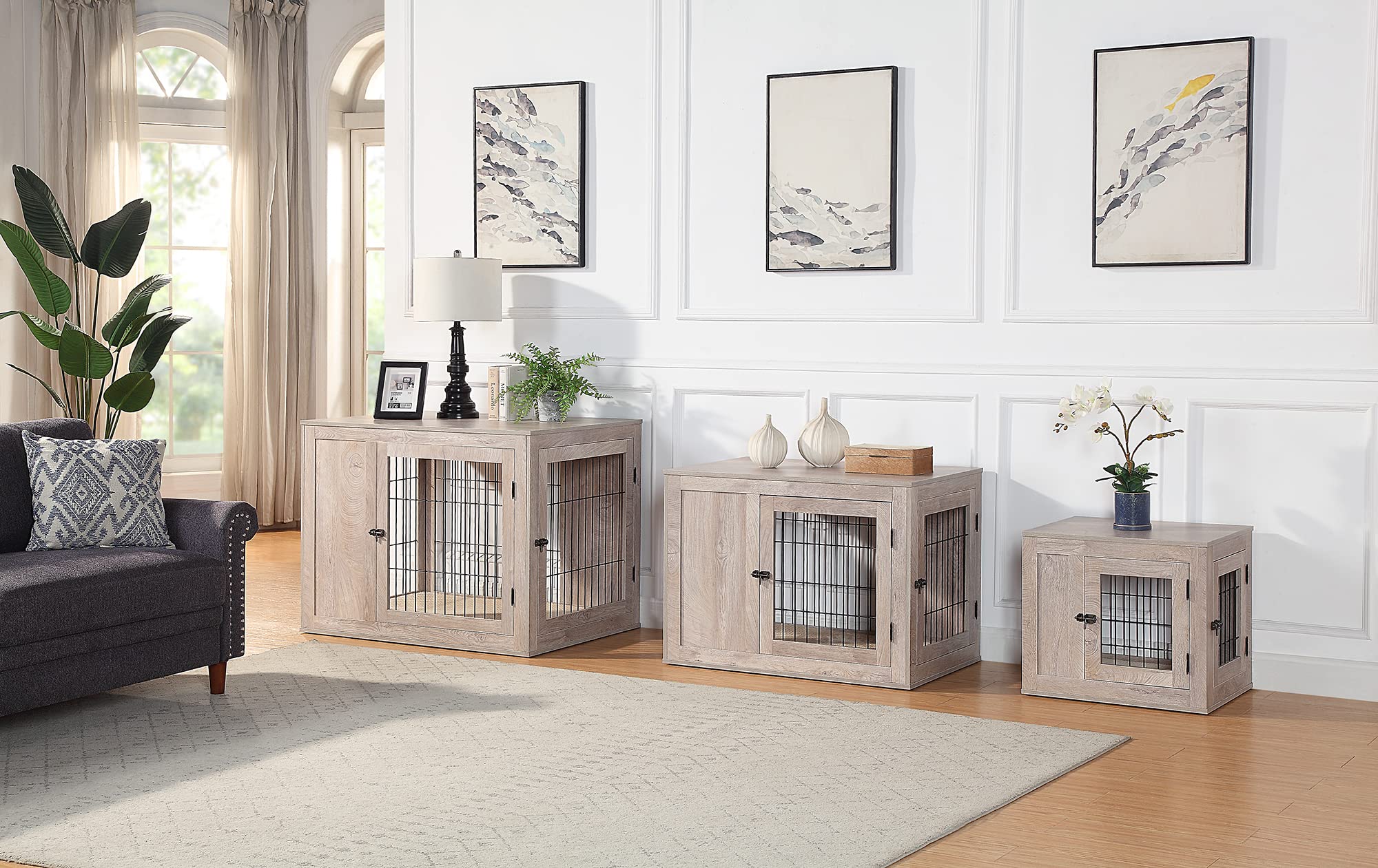 unipaws Furniture Style Dog Crate for Medium Large Dogs, Indoor Aesthetic Dog Stuff Kennel, Modern Decorative Wood Wire Pet Hous