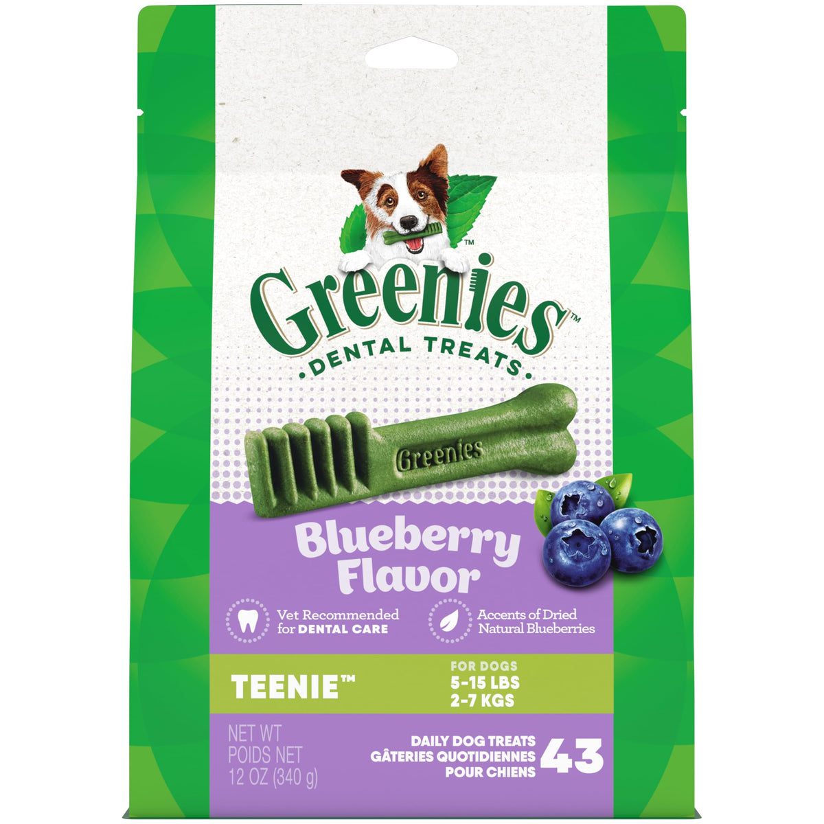 Greenies Teenie Natural Dental Care Dog Treats Blueberry Flavor, 12 Oz. Pack (43 Treats)