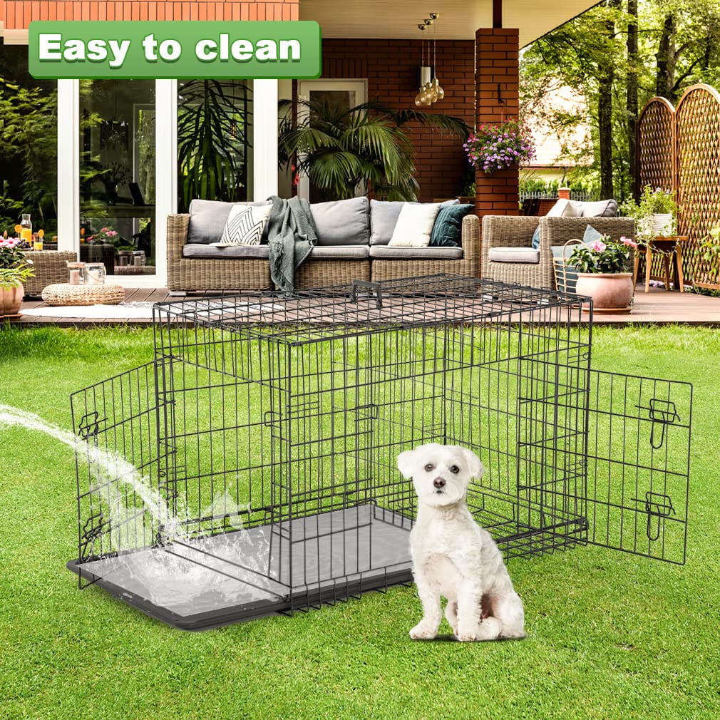 Bestpet 24,30,36,42,48 Inch Dog Crates For Large Dogs Folding Mental Wire Crates Dog Kennels Outdoor And Indoor Pet Dog Cage Crate With Double-Door,Divider Panel, Removable Tray (Black, 48')