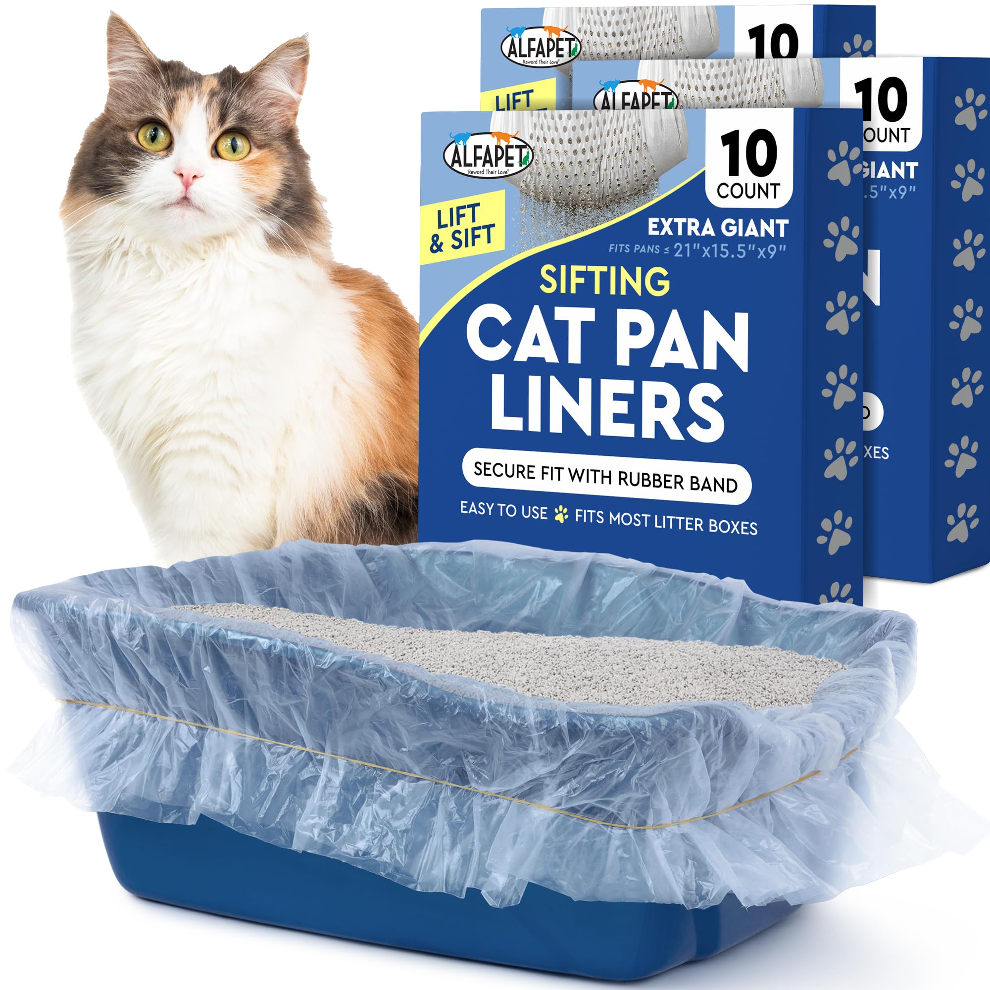 Alfapet Original Sifting Cat Litter Box Liners - Extra Giant 30 Count - Tear-Resistant Cat Litter Bags - Waterproof Kitty Litter