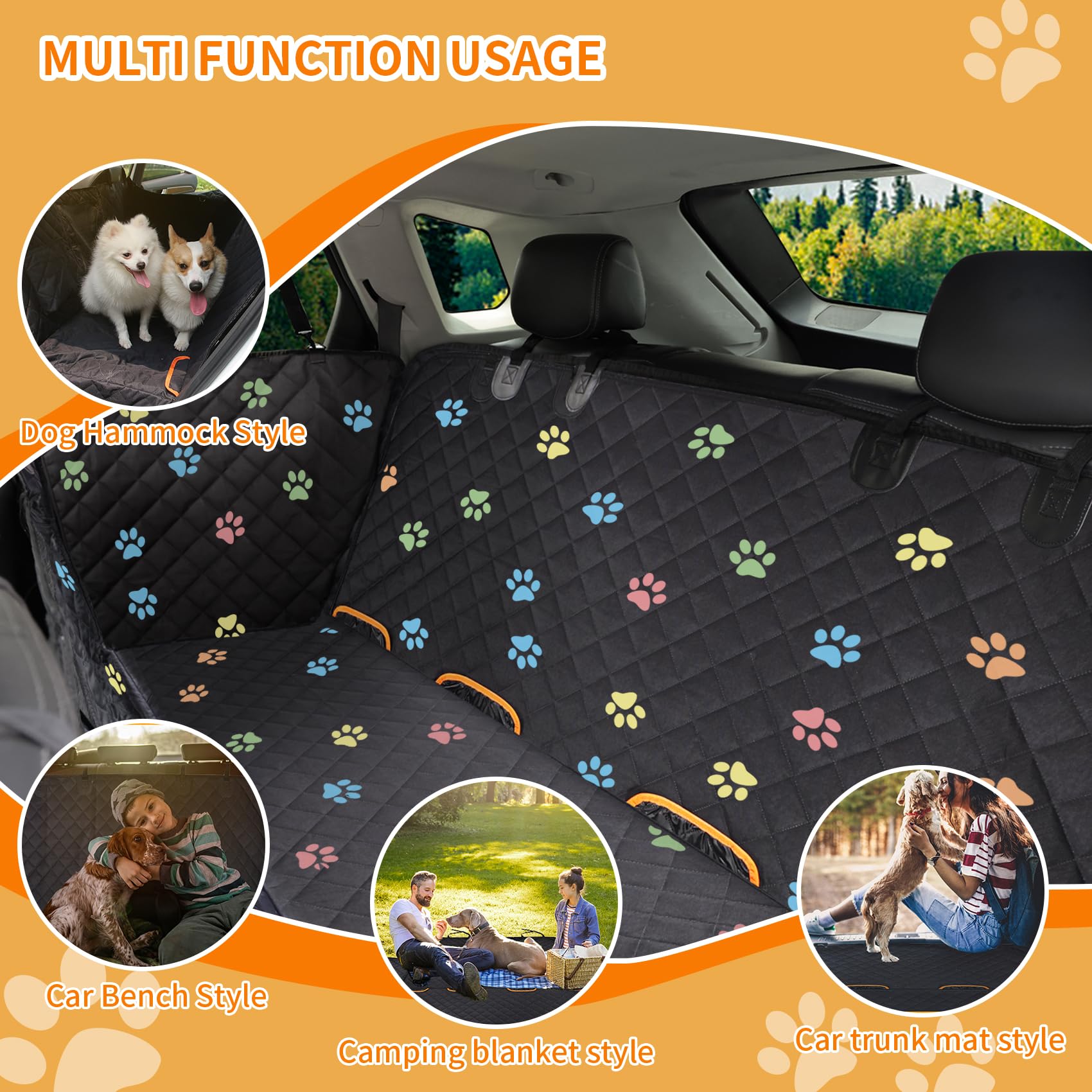 Famstar Large Dog Car Seat Cover For Back Seat 100% Waterproof Durable 600D 6-Layer Scratchproof Nonslip With Mesh Window For Dog Hammock For Car Trucks Suv