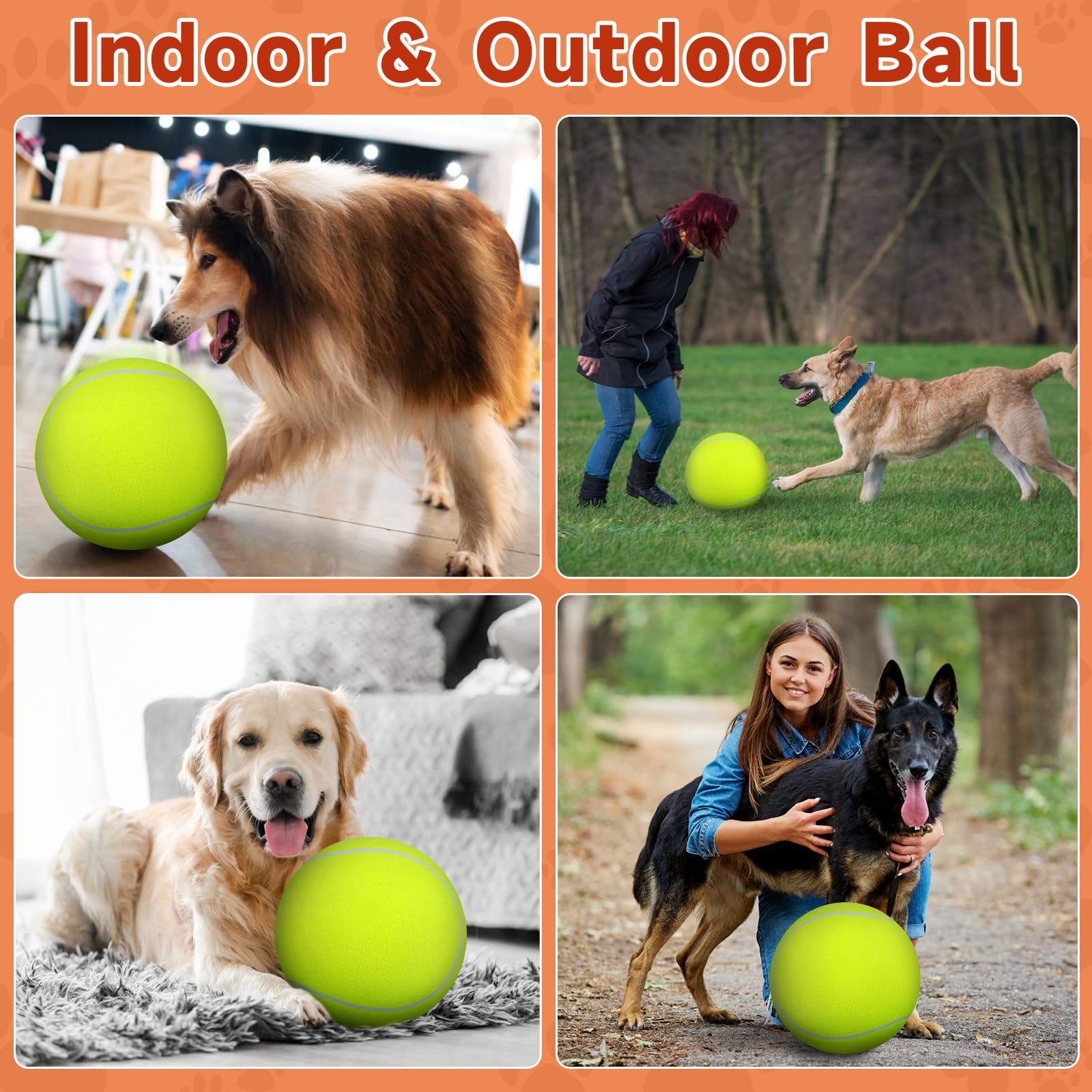 QDAN Giant Large Tennis Ball for Dogs: 9.5'' Big Balls for Dog for Outdoor Play, Big Tennis Ball Dogs Toy, Tennis Ball for Small