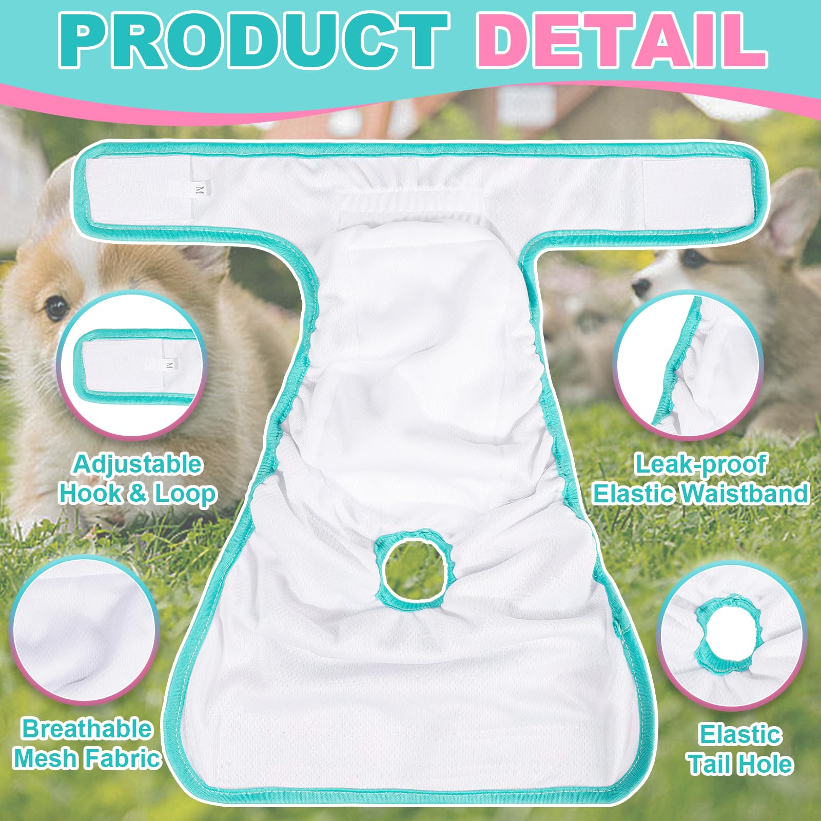 XPCARE Washable Female Dog Diapers, 2 Packs Reusable Doggie Diapers Absorbent Dog Diapers Female Leak-Proof Puppy Diapers Female