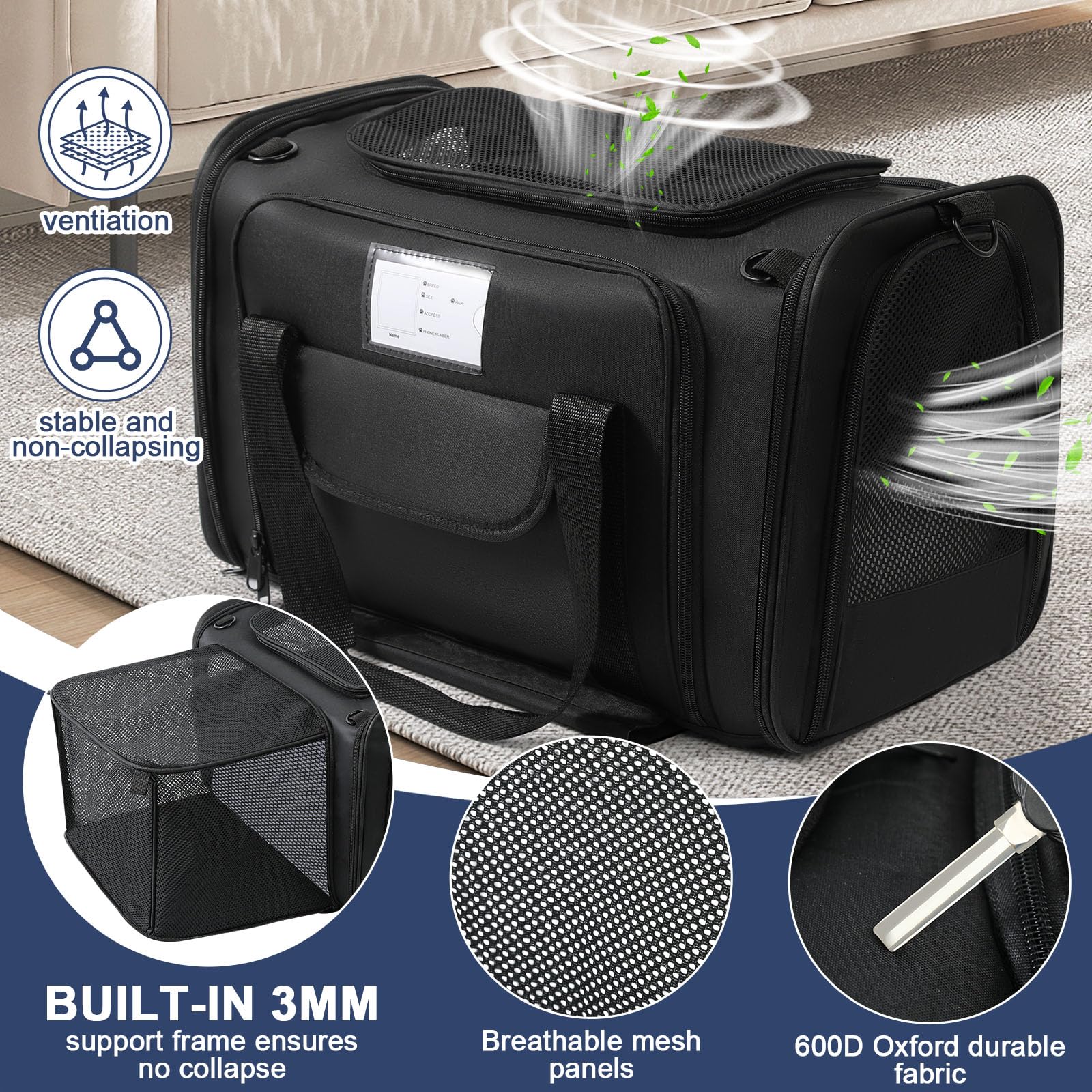 Pet Dog Cat Carrier Soft, Airline Approved Dog Carriers for Small Dogs, Washable Pet Carrier, Large Cat Travel Carriers, Portabl