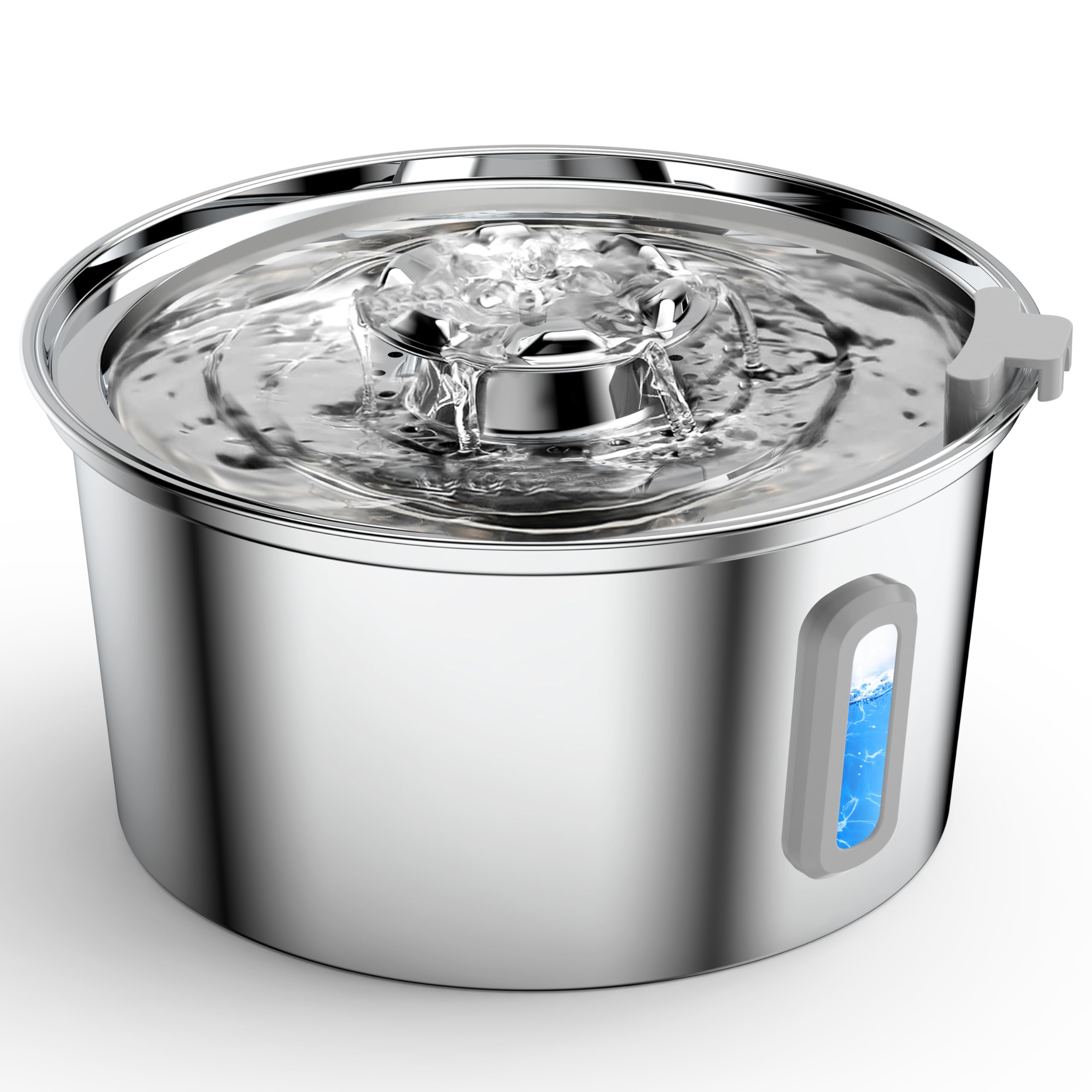 Cat Water Fountain,3.2L/108Oz Cat Fountain With Water Level Window,Stainless Steel Pet Water Drinking Fountain For Cats Inside,Q