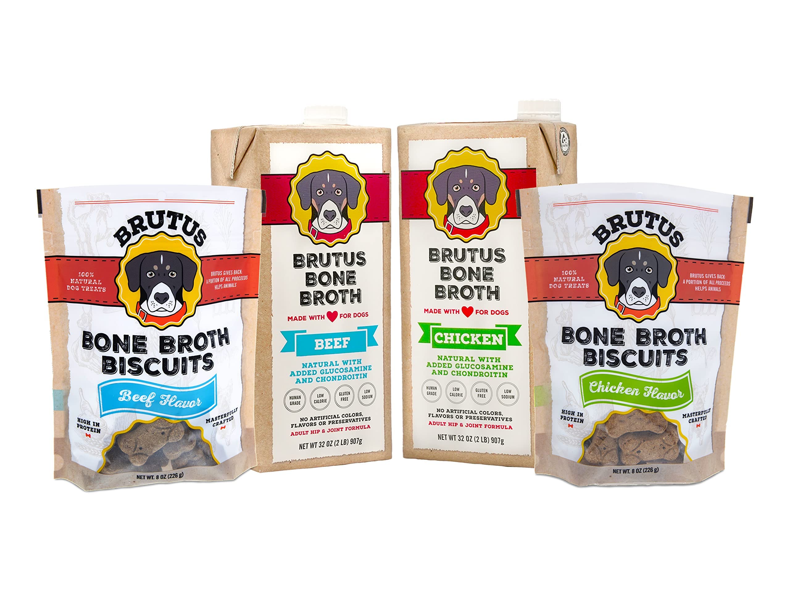 Brutus Beef Bone Broth for Dogs and Cats - All Natural Bone Broth with Chondroitin Glucosamine & Turmeric, Human Grade Food Topp