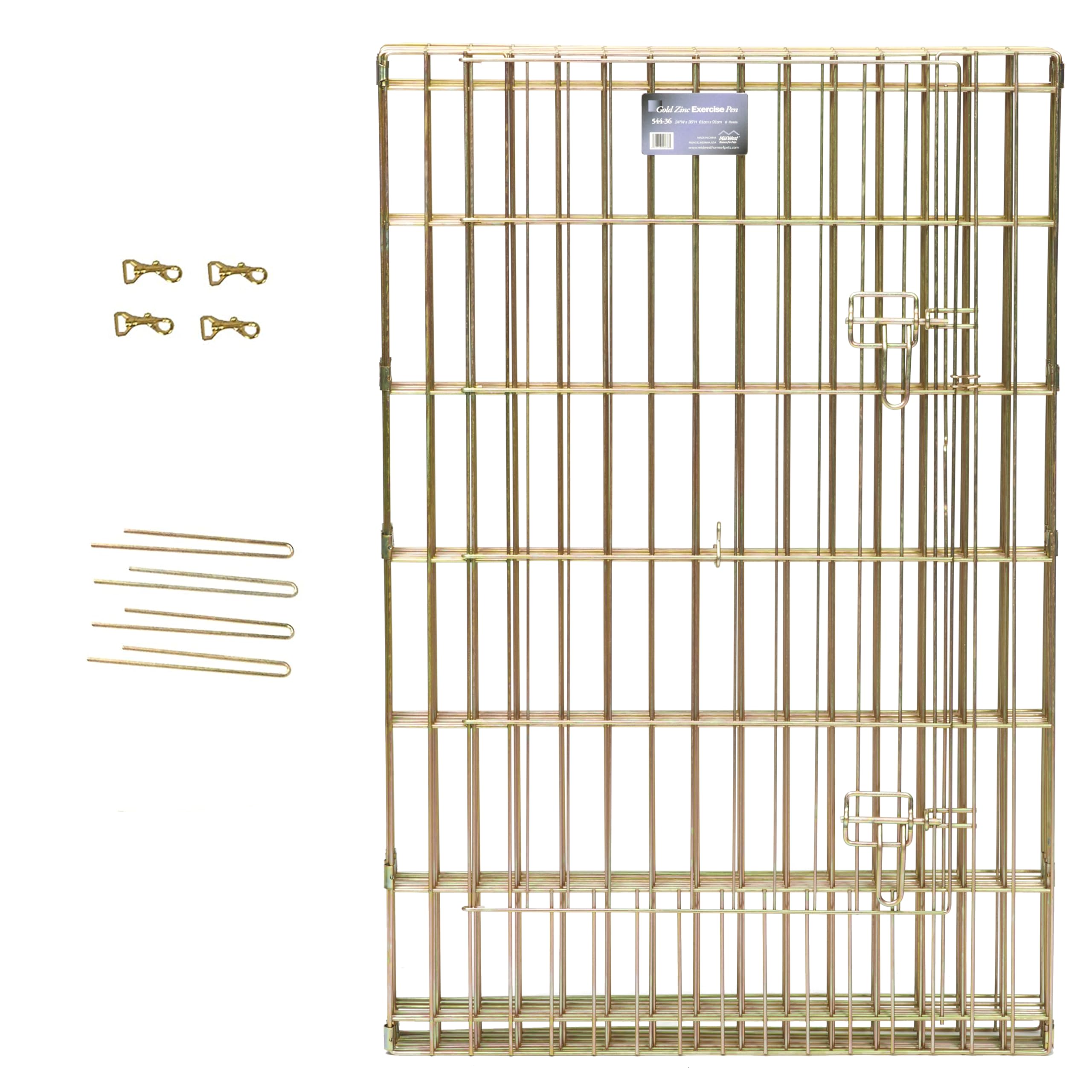 Midwest Homes For Pets Dog Exercise Pen & Playpen, 24'W X 48'H, No Door, Gold Zinc