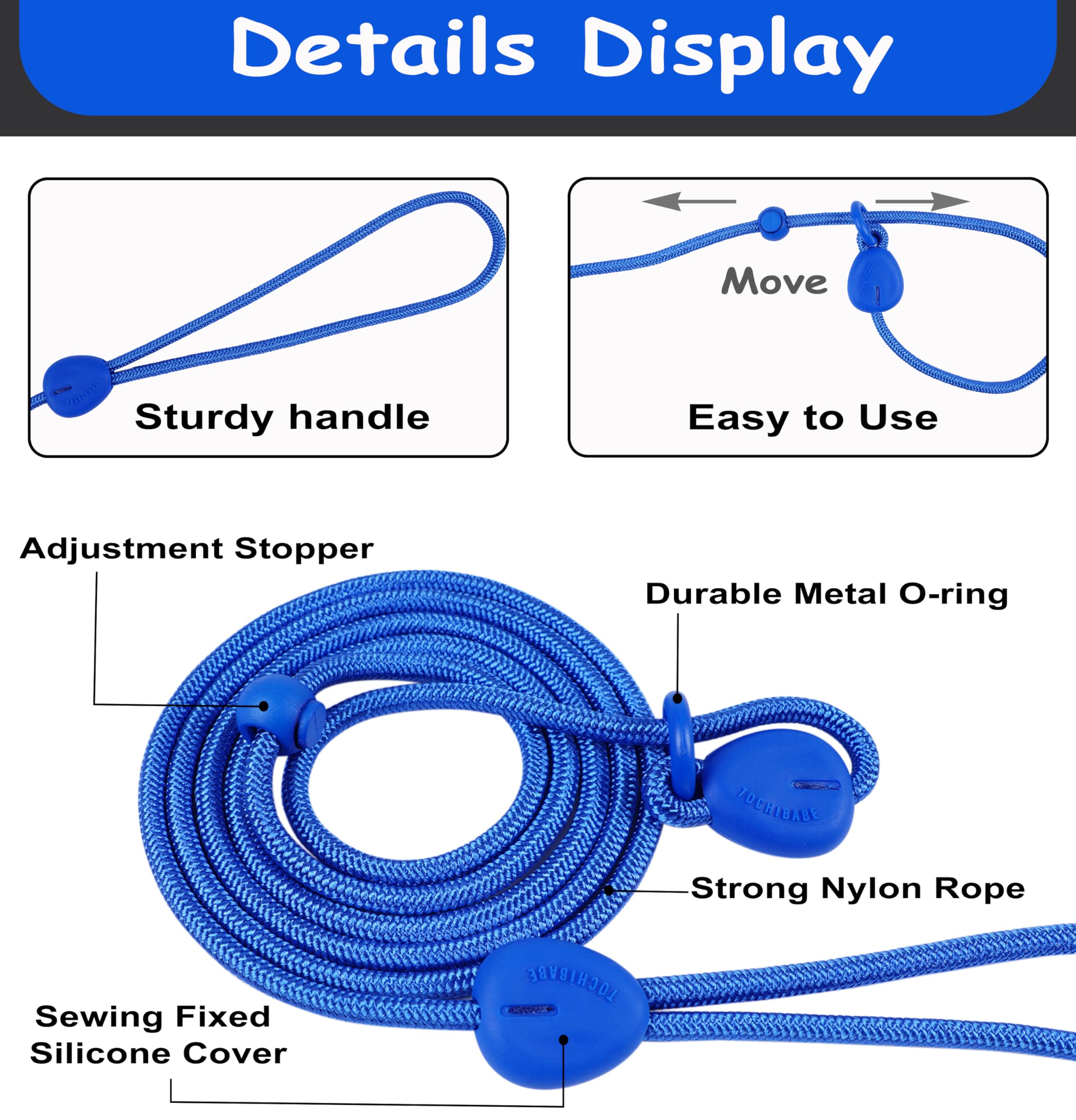 D Blue 6FT Slip Lead - Heavy Duty No Pull Dog Training Leash, Comfortable Rope Leash for Small to Medium Dogs