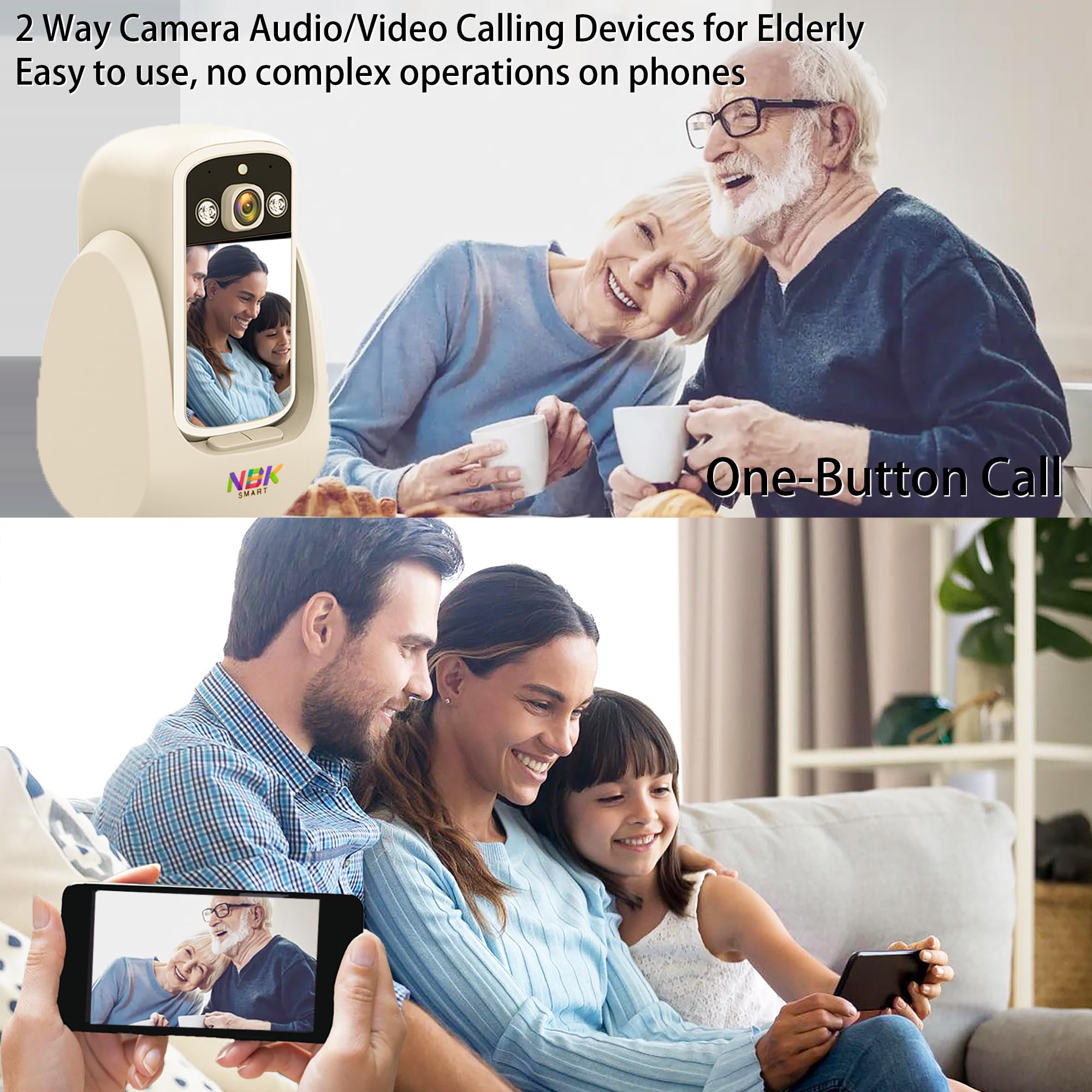 NBKsmart 2 Way Camera, 2.8Screen Pan/Tilt WiFi AI Motion Detection Indoor for Pet/Puppy/Cat/Dog with Phone App Control, Home C