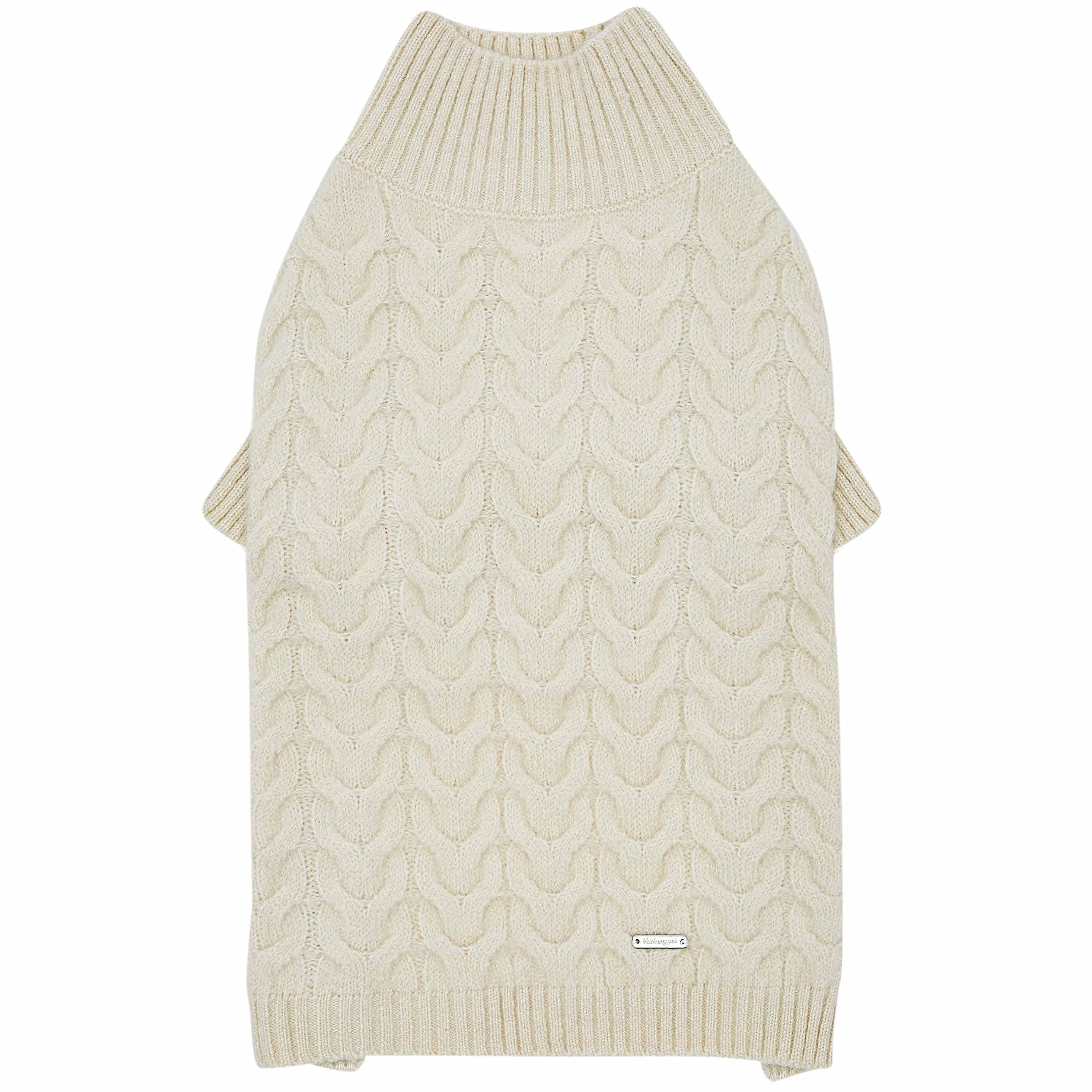 Blueberry Pet Classic Fuzzy Textured Knit Pullover Turtle-Neck Dog Sweater In Ivory, Back Length 20'', Pack Of 1 Clothes For Dog