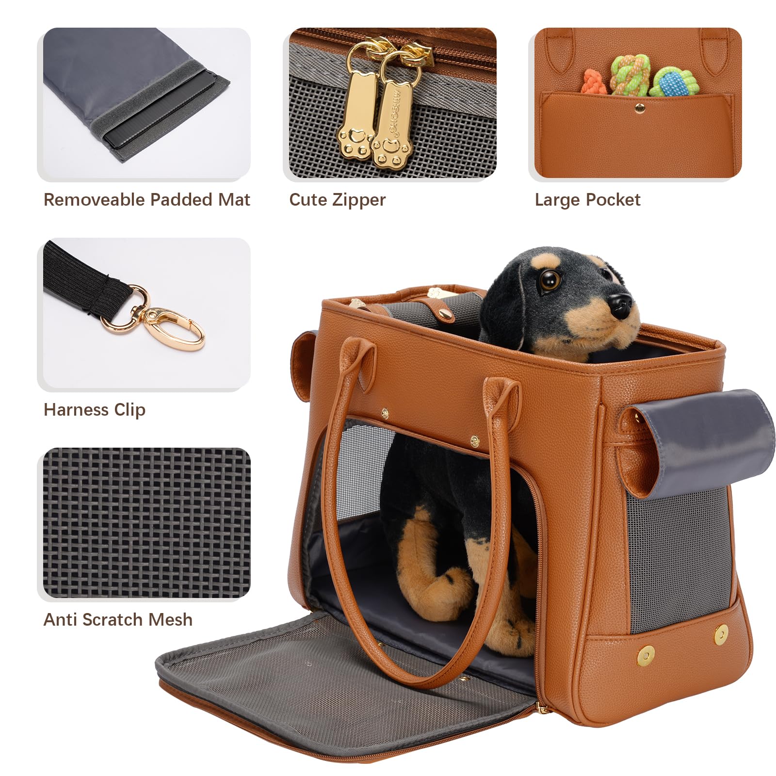 Fashion Pet Carrier Purse For Small Cat And Dog, Luxury Pu Soft-Sided Tote Bag With Large Pockets For Dogs And Puppies (Brown, 1