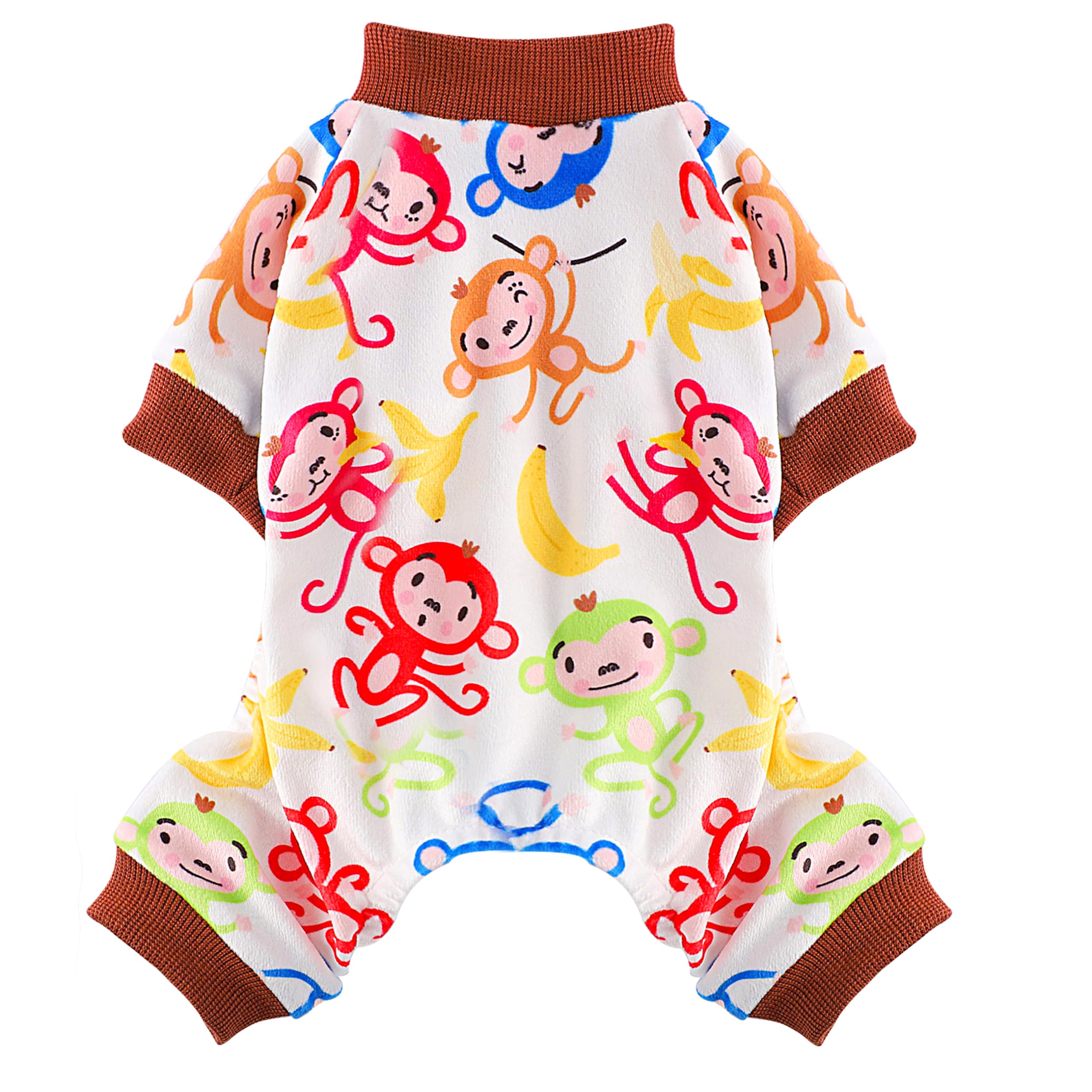 Fall Dog Pajamas Sweaters For Small Dogs Fleece Stretchy Puppy Sweater Warm Clothes Pjs Pet Apparel(Medium, Brown Monkey)