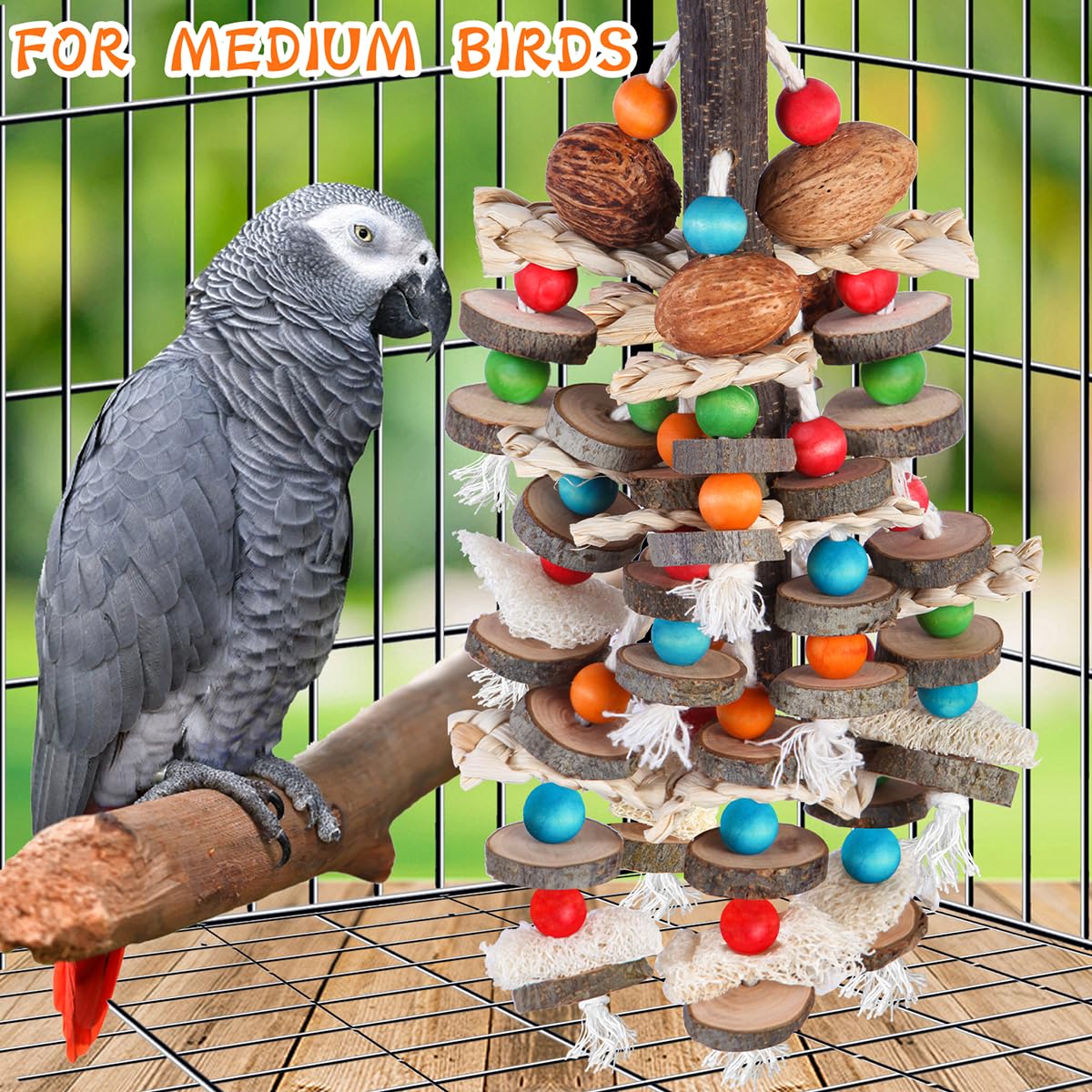 Bbjinronjy Large Parrot Toys Bird Chewing Toys-Natural Nuts Corn Loofah Wooden Bird Cage Toy For African Grey,Macaws,Conure,Coka