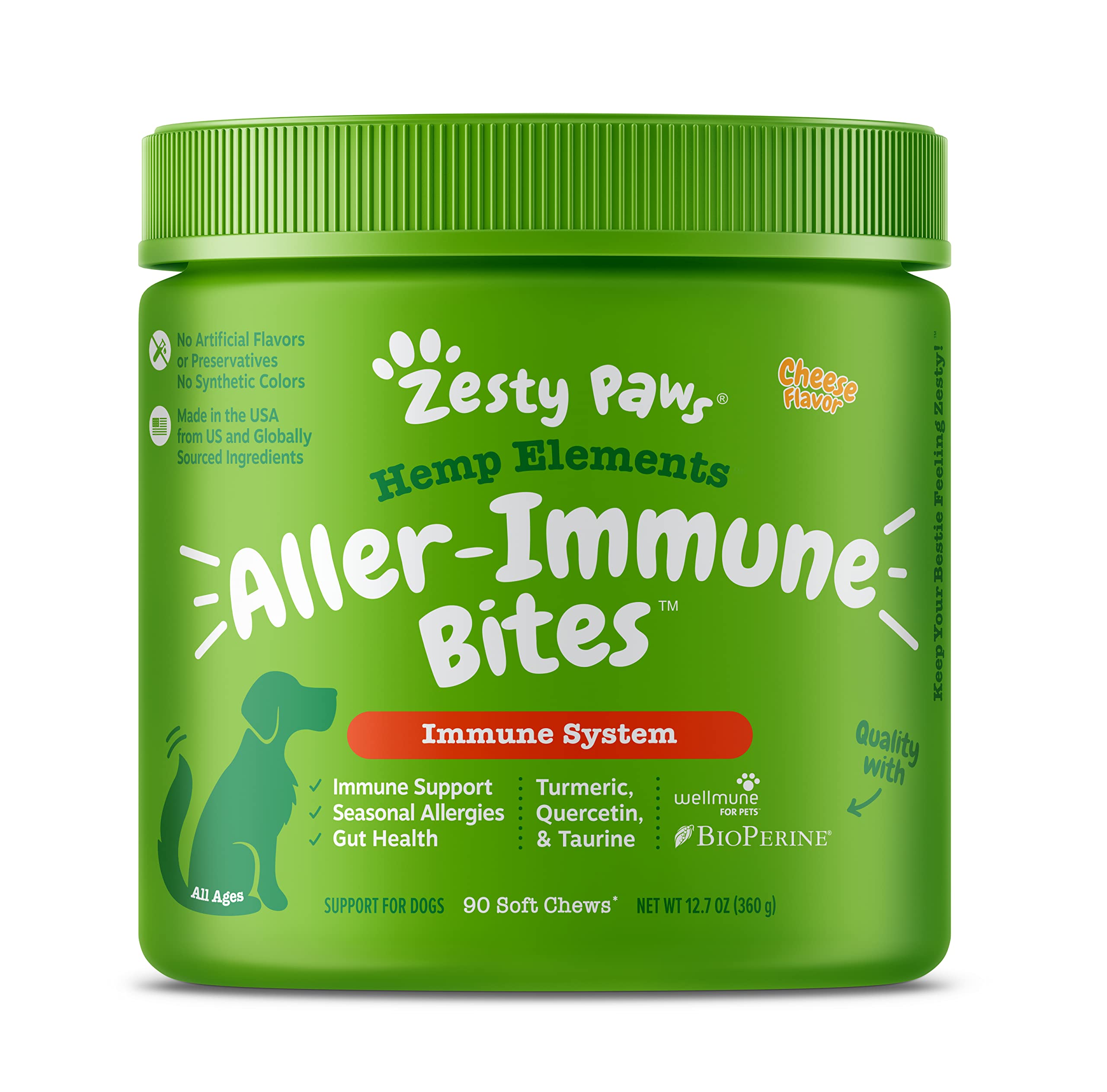 Zesty Paws Allergy Immune Soft Chews + Hemp Seed for Dogs - with Turmeric, Cod Liver Fish Oil, Beta Glucan, Vitamin C & Querceti
