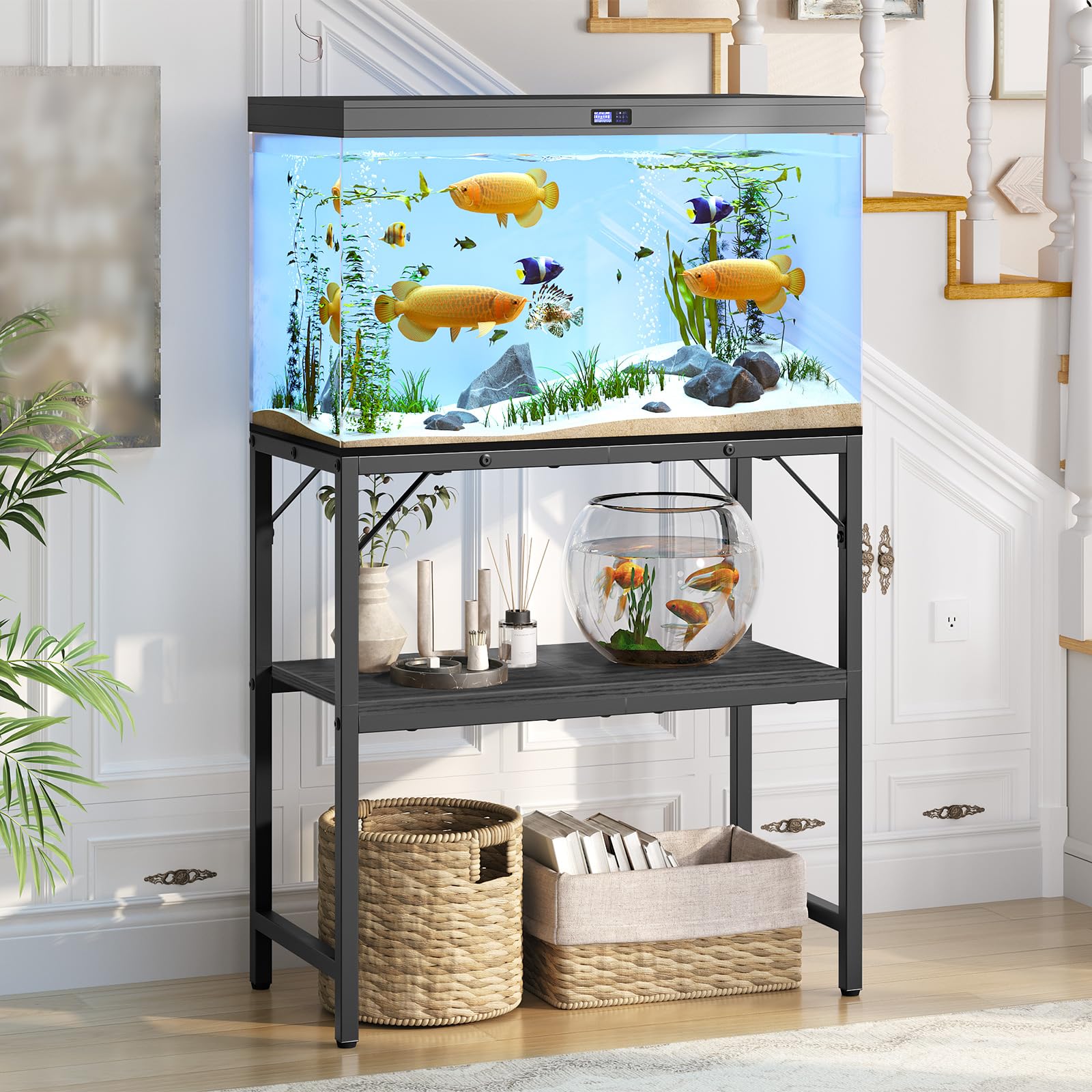 MAHANCRIS 20 Gallon Fish Tank Stand, Aquarium Stand with 2-Tier Storage Shelves, Heavy Duty Breeder Turtle Terrarium Stand Rack 