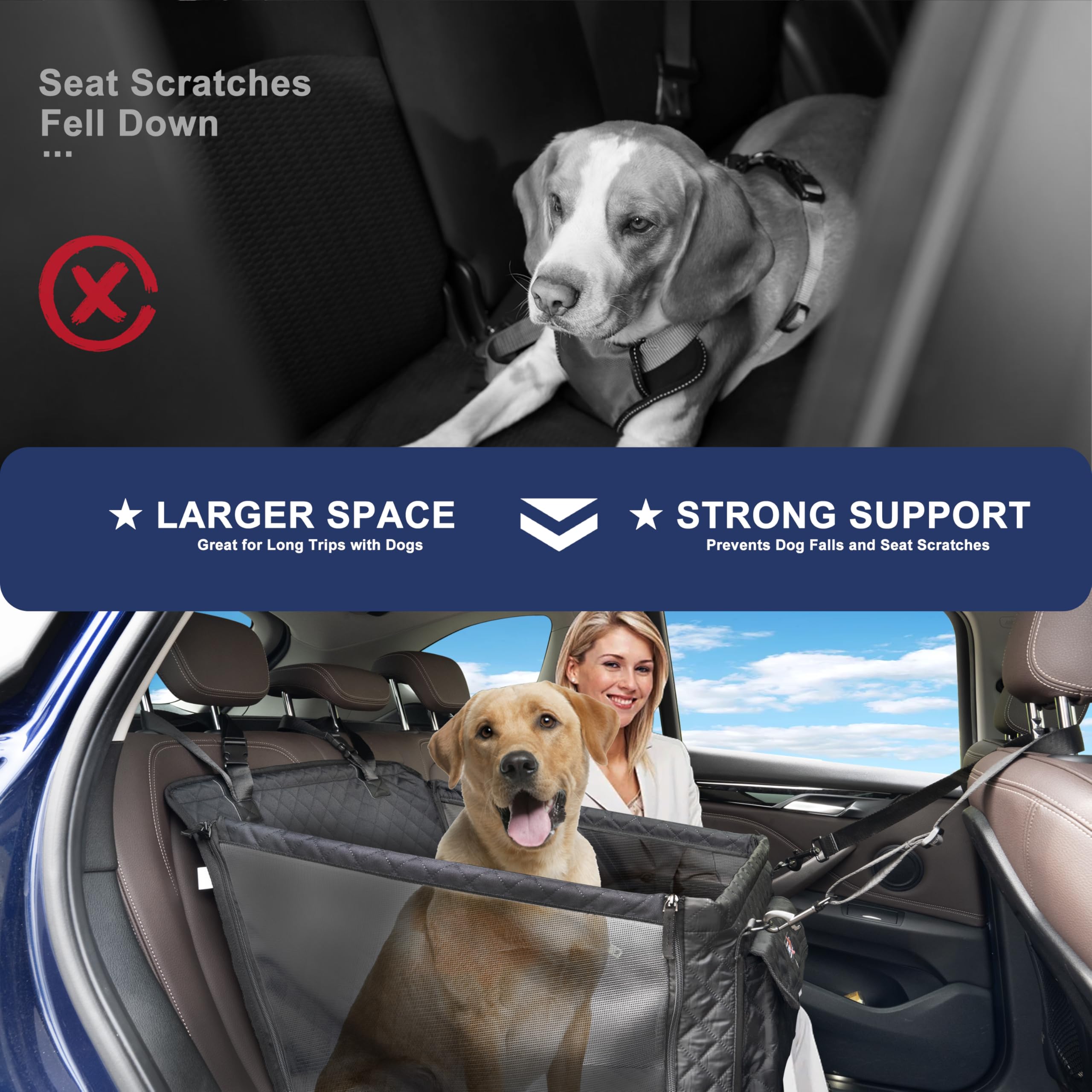 Moysoon Dog Car Seat For Medium Dogs, Foldable Non-Slip Pet Carseat With Storage Pocket, Waterproof & Durable Dog Seat Cover For