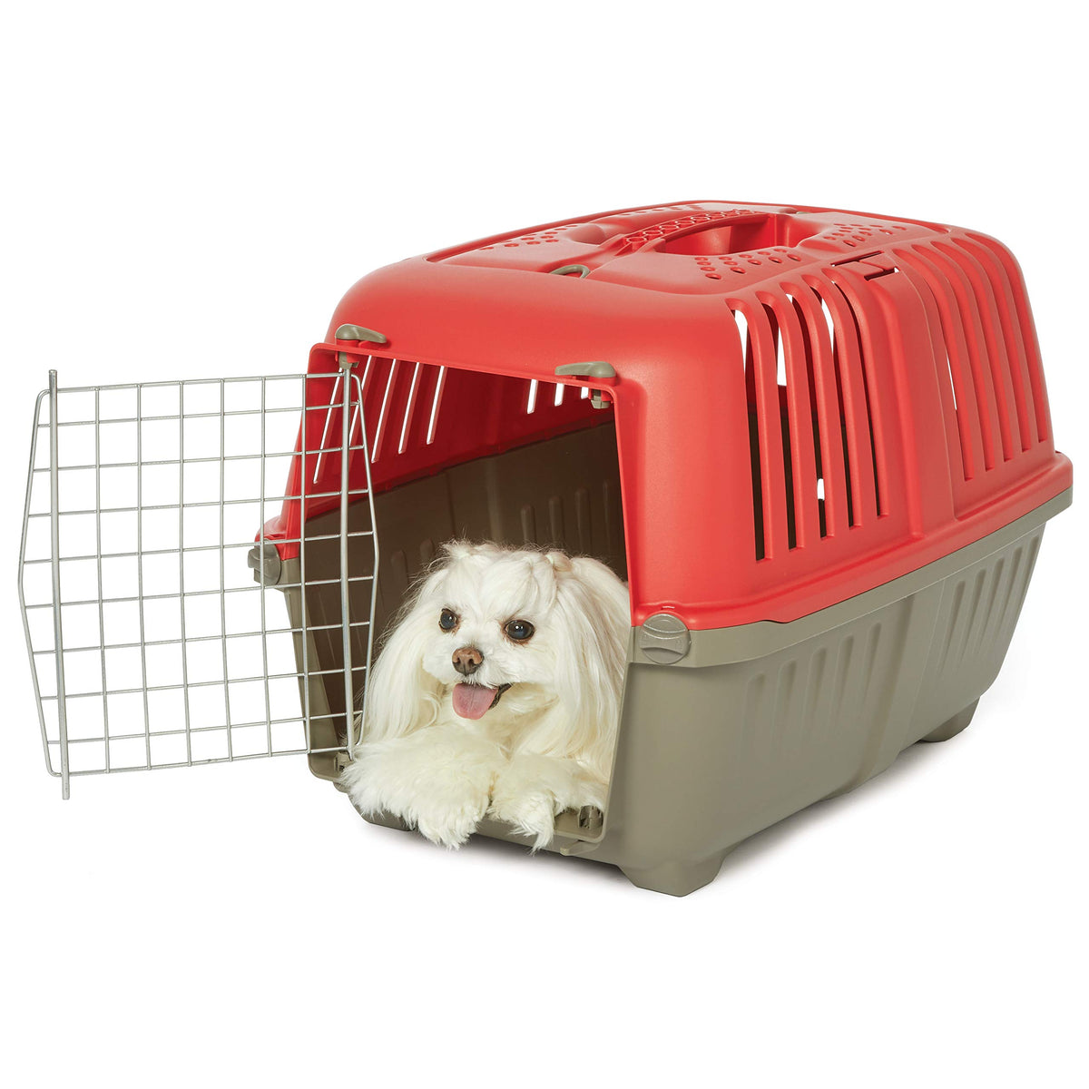 Midwest Homes For Pets Spree Travel Pet Carrier, Dog Carrier Features Easy Assembly And Not The Tedious Nut & Bolt Assembly Of Competitors, Red, 24-Inch Small Dog Breeds (1424Spr)