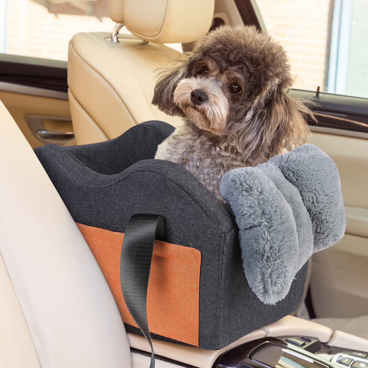 Dog Car Seat For Small Dog Center Console Seat Pet Booster Seat For Car Puppy Car Seat For Small Dogs(Dark Gray)