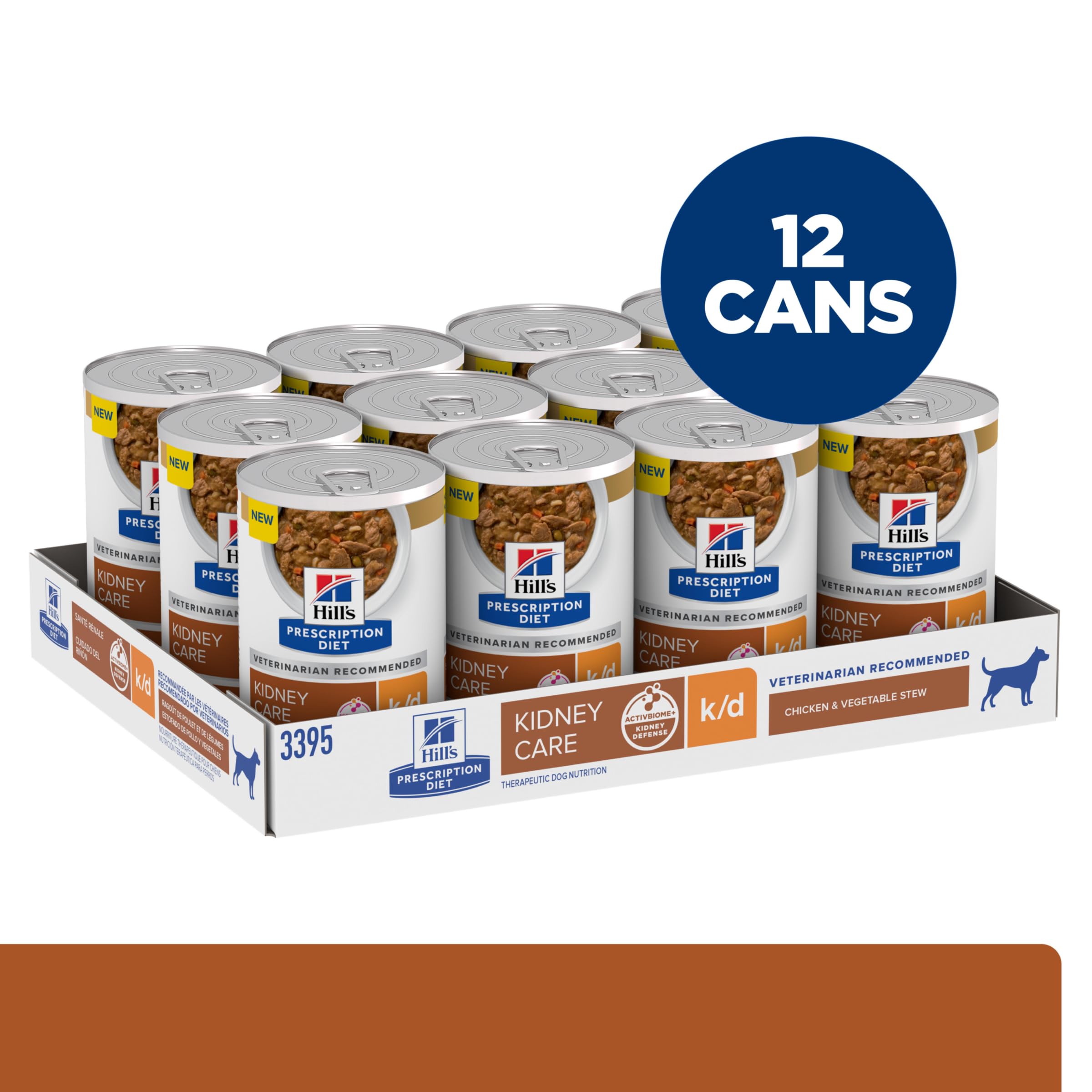 Hills Prescription Diet k/d Kidney Care Chicken & Vegetable Stew Wet Dog Food, Veterinary Diet, 12.5 oz. Cans, 12-Pack