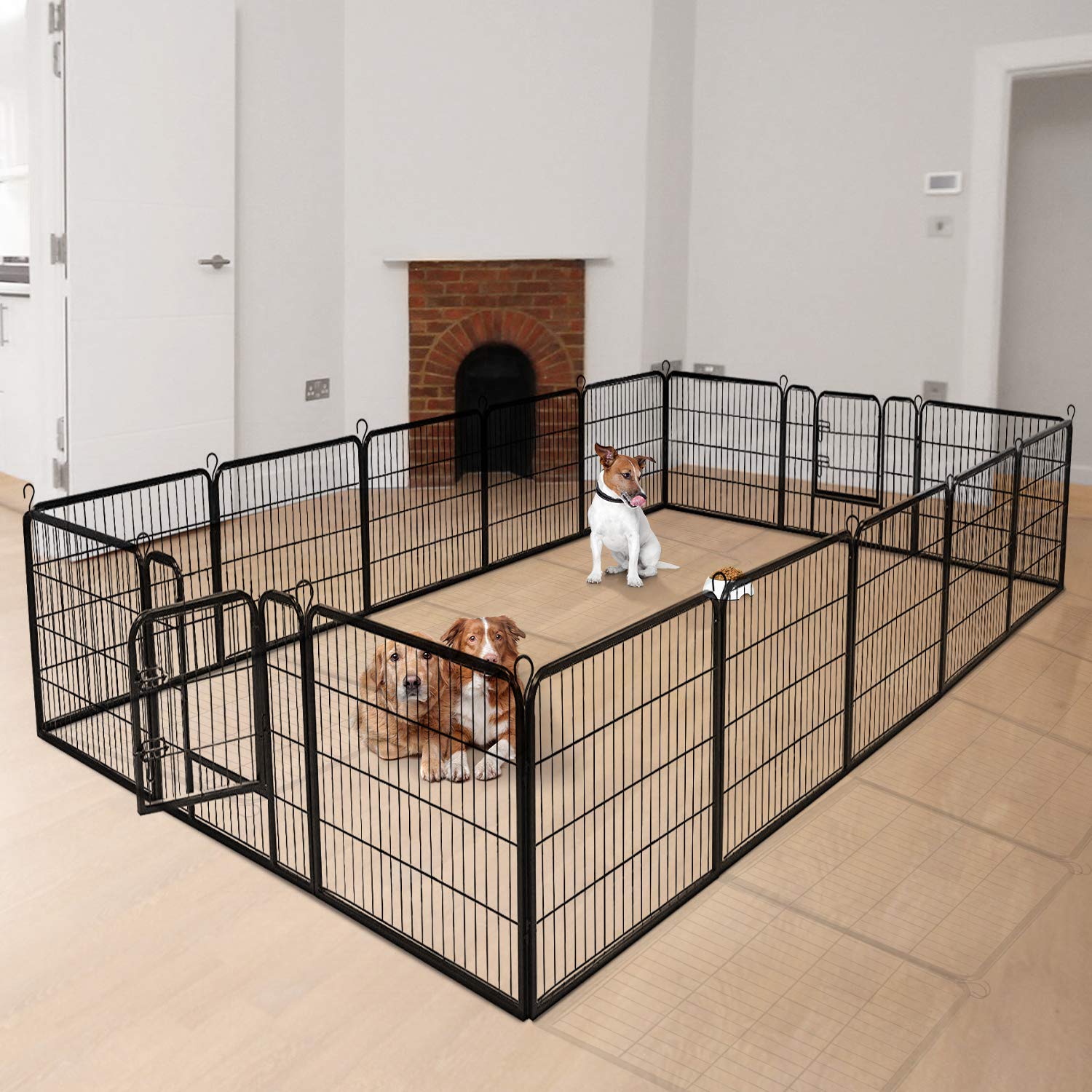 Giantex 40 Inch Fence With Door, 16/8 Panels Playpen for Outside Large Dogs, Portable Pet Enclosure, Heavy Duty Metal Camping Fe