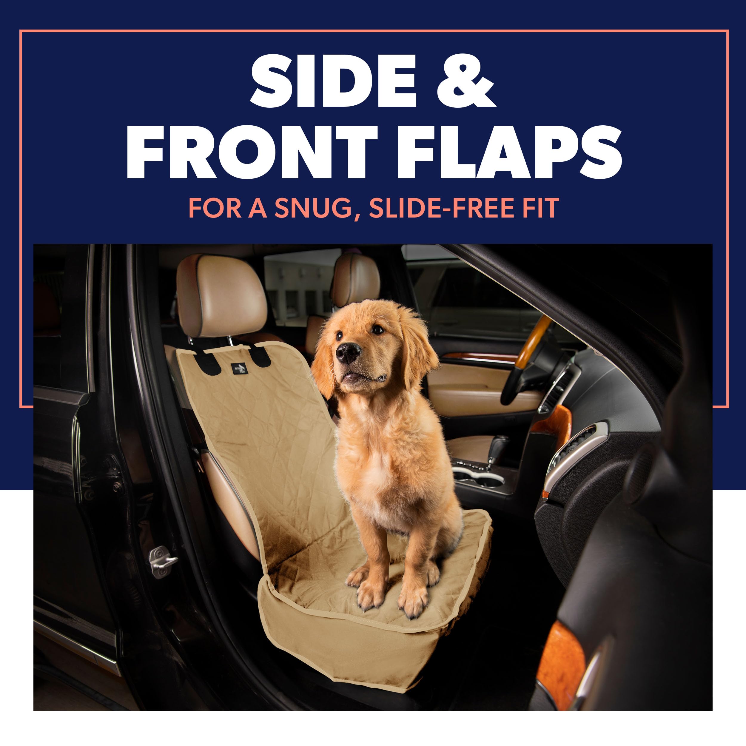 Active Pets Dog Car Seat Cover, Waterproof Front Seat Protector For Suv Truck Sedan, Pet Safety Travel Comfort System With Universal Fit, Beige