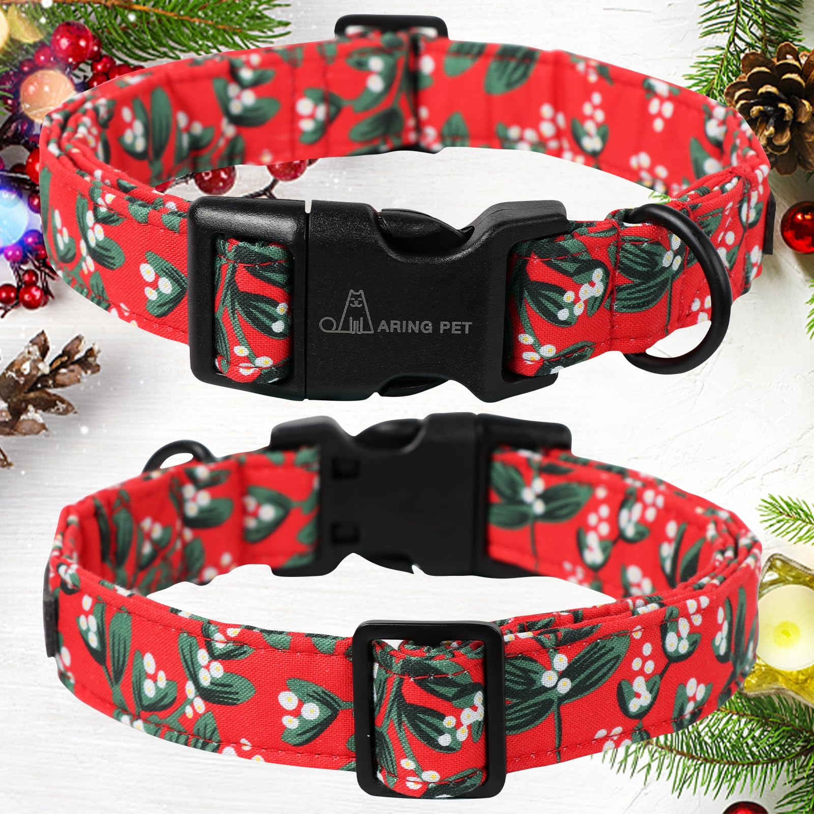 Aring Pet Christmas Dog Collar Cute Red Dog Collar, Adjustable Cotton Christmas Small Dog Collars Puppy Collar For Small Medium Large Dogs