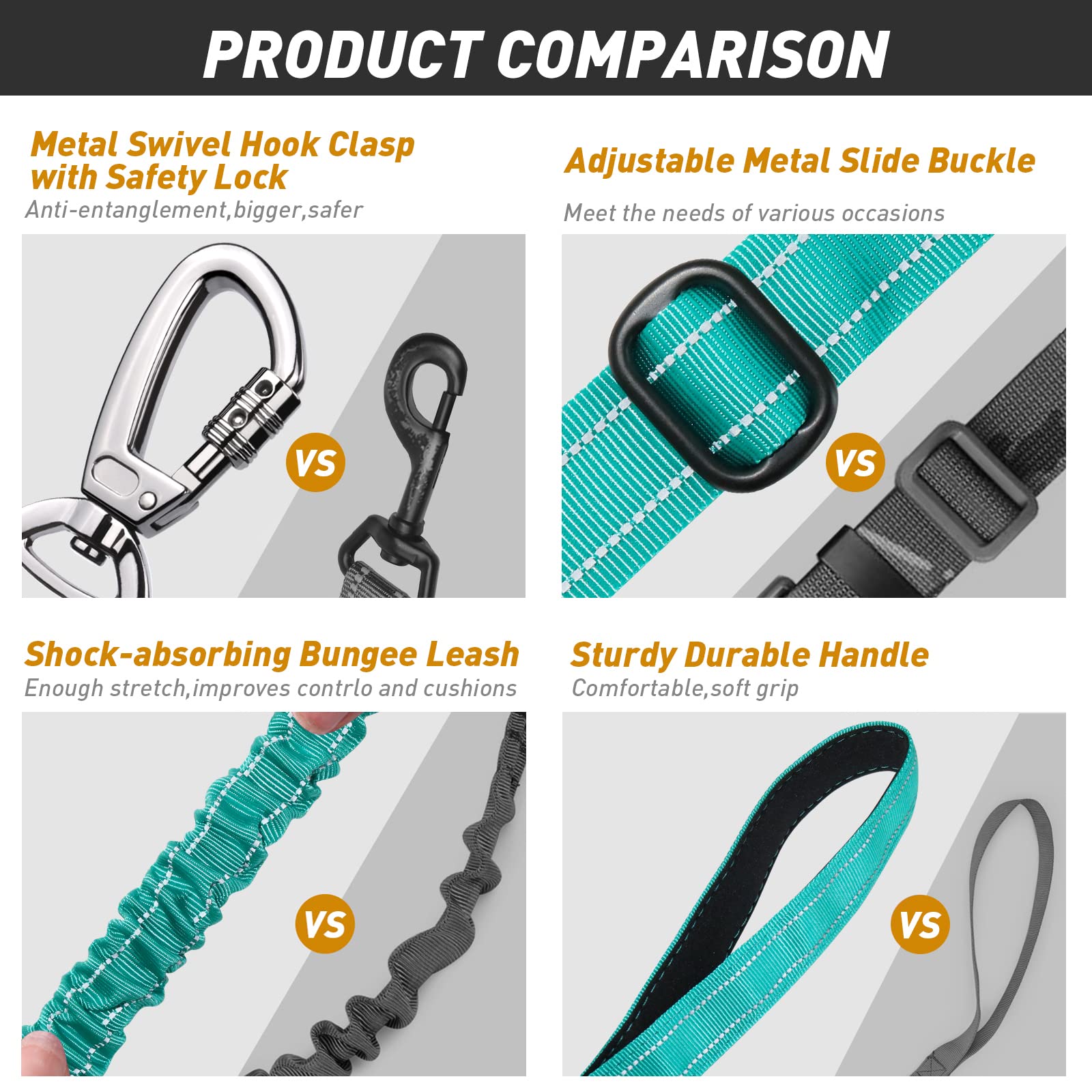 AUBELL Heavy Duty Reflective Dog Leash with Padded Handle, 4FT/6FT, for Large & Medium Dogs, Teal, Nylon, Tactical Design