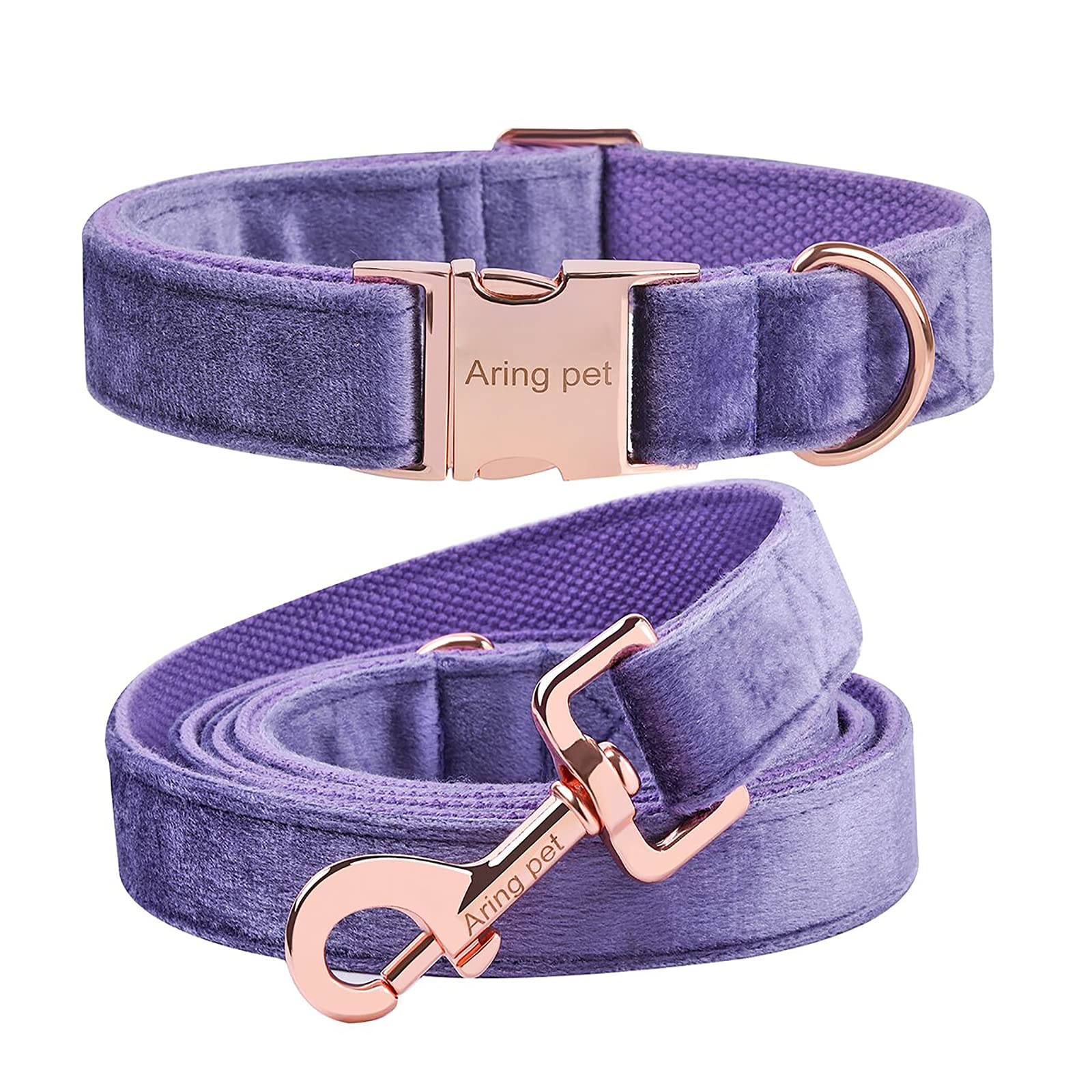 Aring Pet Velvet Dog Collar And Leash Set, Soft Purple Dog Collar And Leash, Adjustable Collars For Dogs