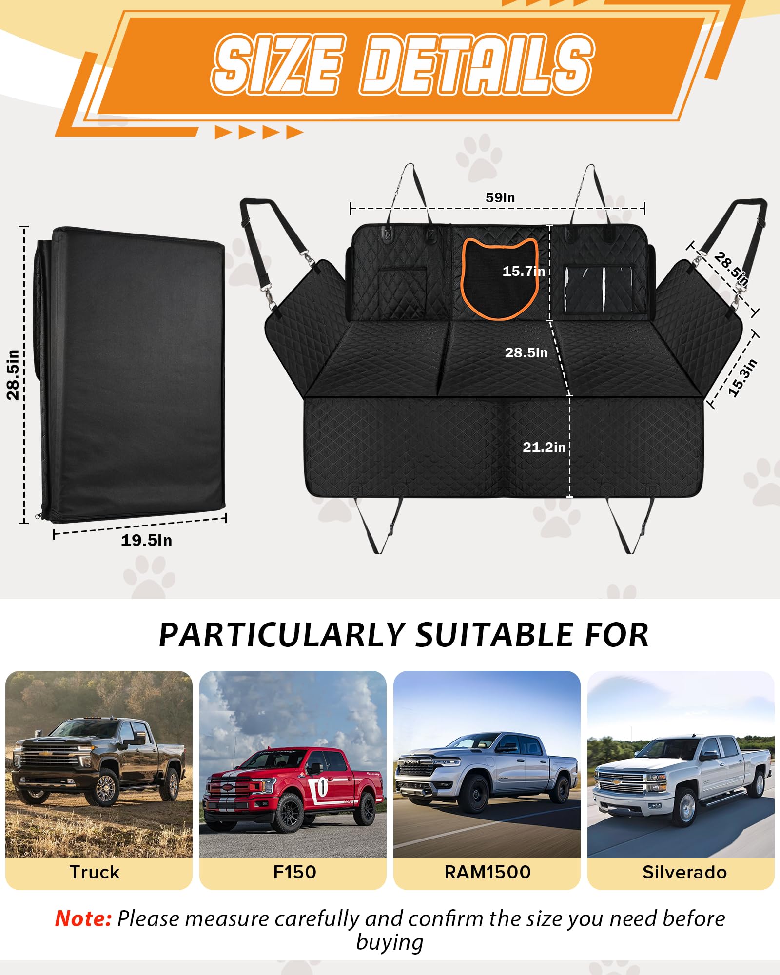 Angooni Xl Dog Backseat Extender For Trucks - Hard Bottom 400Lbs Load, Heavy-Duty Backseat Dog Hammock, Non-Slip & Waterproof Do