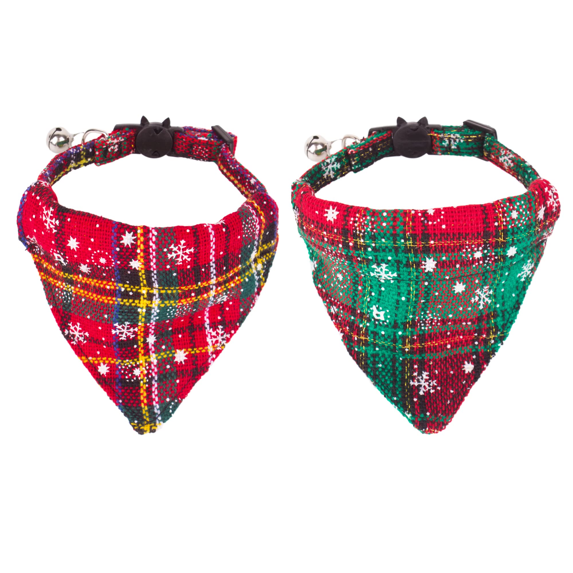 Adoggygo Christmas Cat Bandana Collars Breakaway With Bell, 2 Pack Adjustable Cat Collar With Removable Bandana, Cat Christmas Collar For Kittens Cats (Christmas)